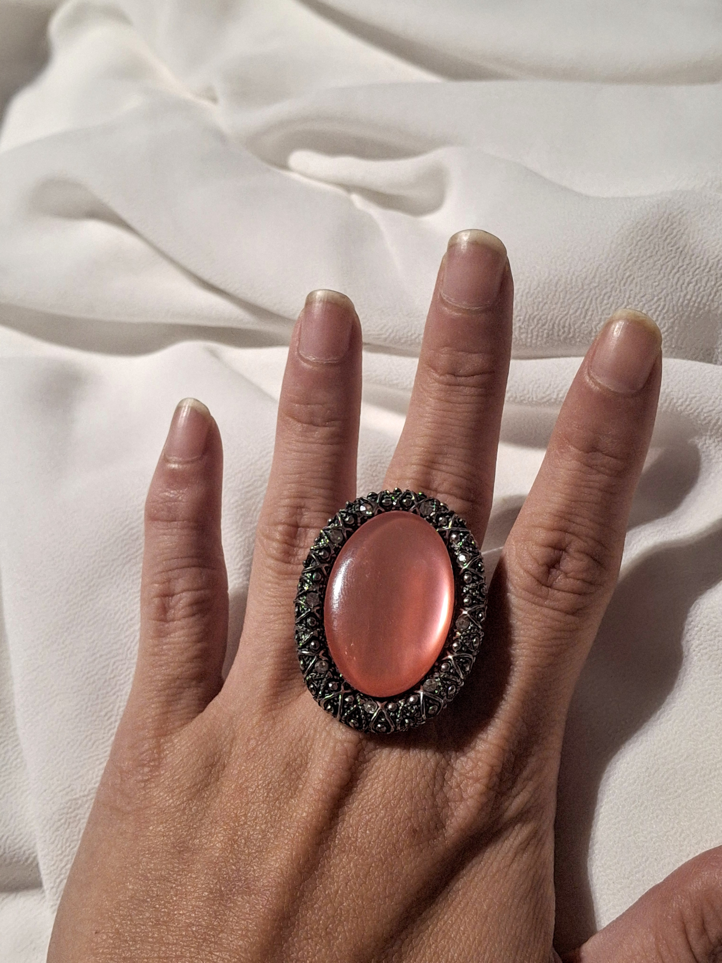 Vintage Large Silver Toned Coral Statement Ring - Adjustable Cocktail Ring Jewelry