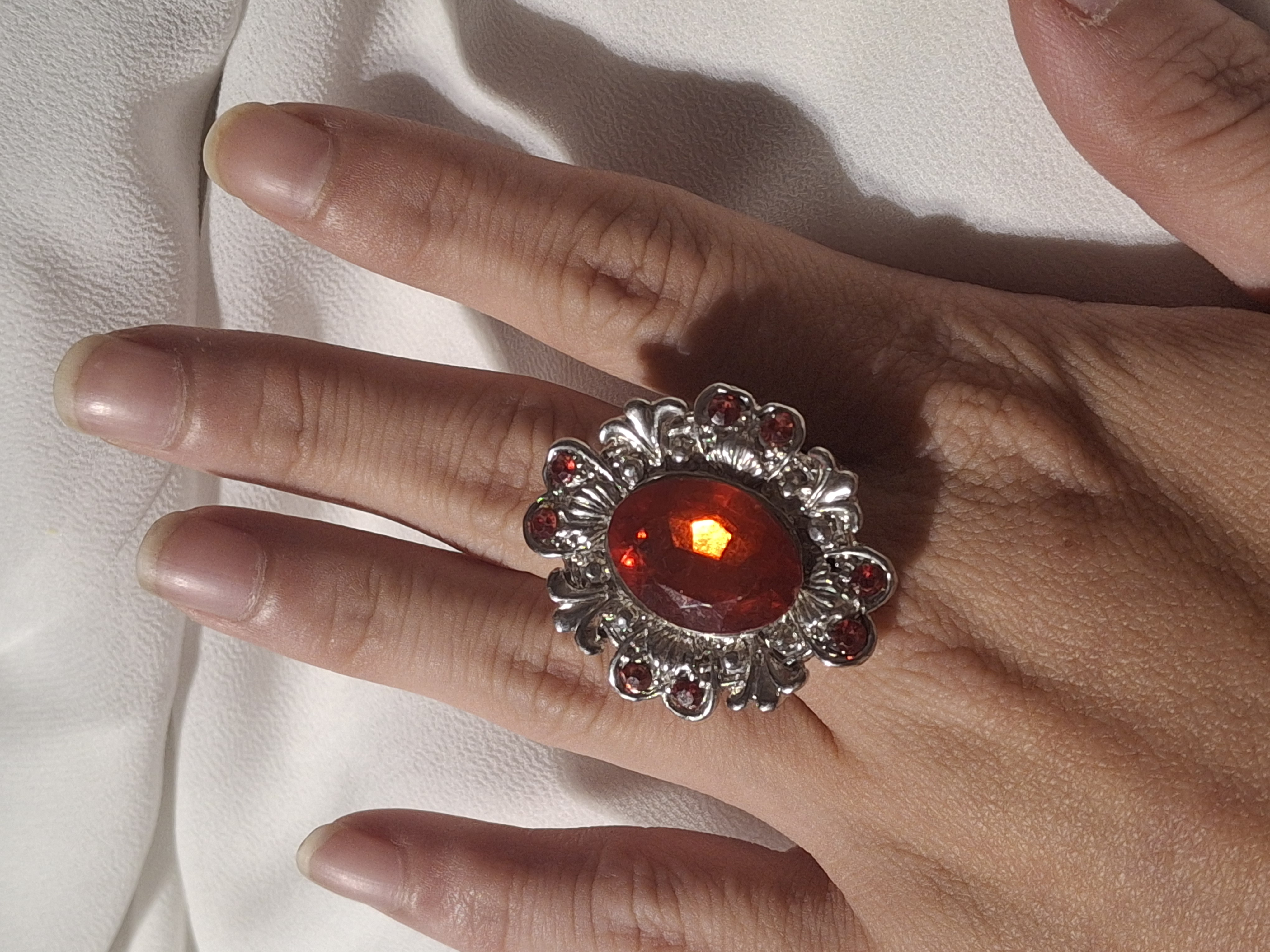 Image 3 for Stunning Silver Toned Red Gemstone Statement Ring - Adjustable Cocktail Ring