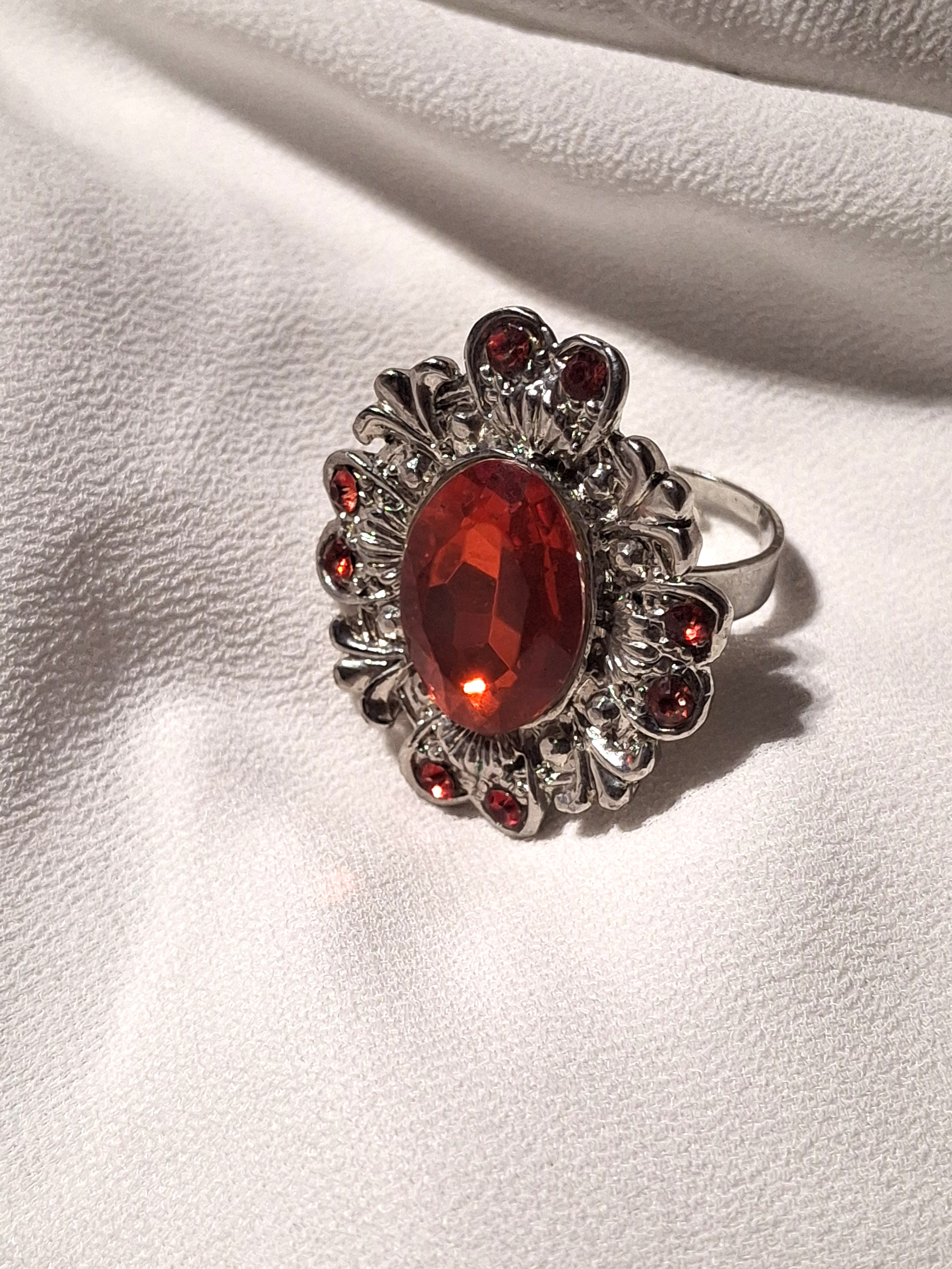 Image 4 for Stunning Silver Toned Red Gemstone Statement Ring - Adjustable Cocktail Ring