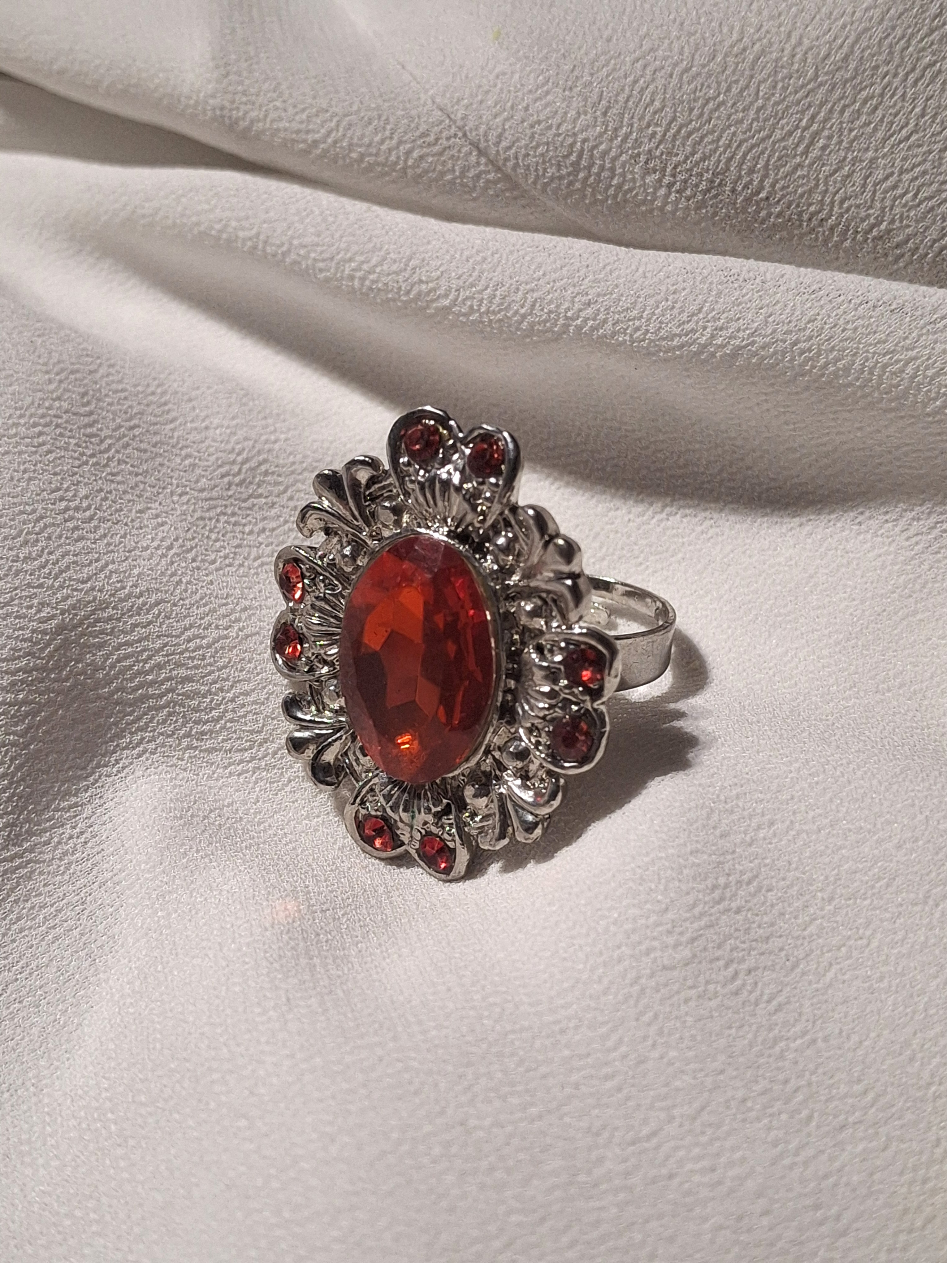 Image 2 for Stunning Silver Toned Red Gemstone Statement Ring - Adjustable Cocktail Ring