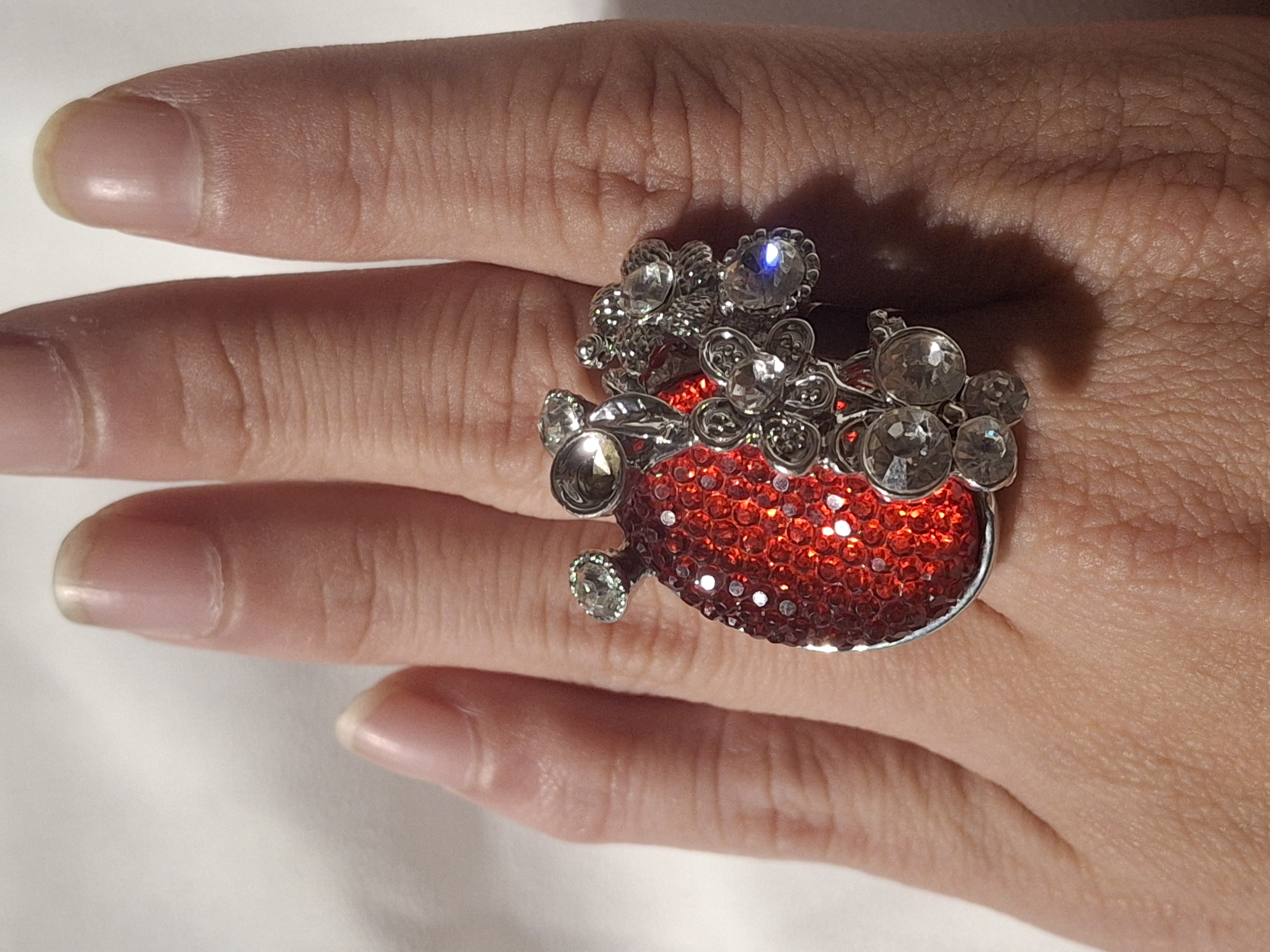 Vintage Silver Toned Red Stone Statement Ring - Adjustable Cocktail Ring Jewelry