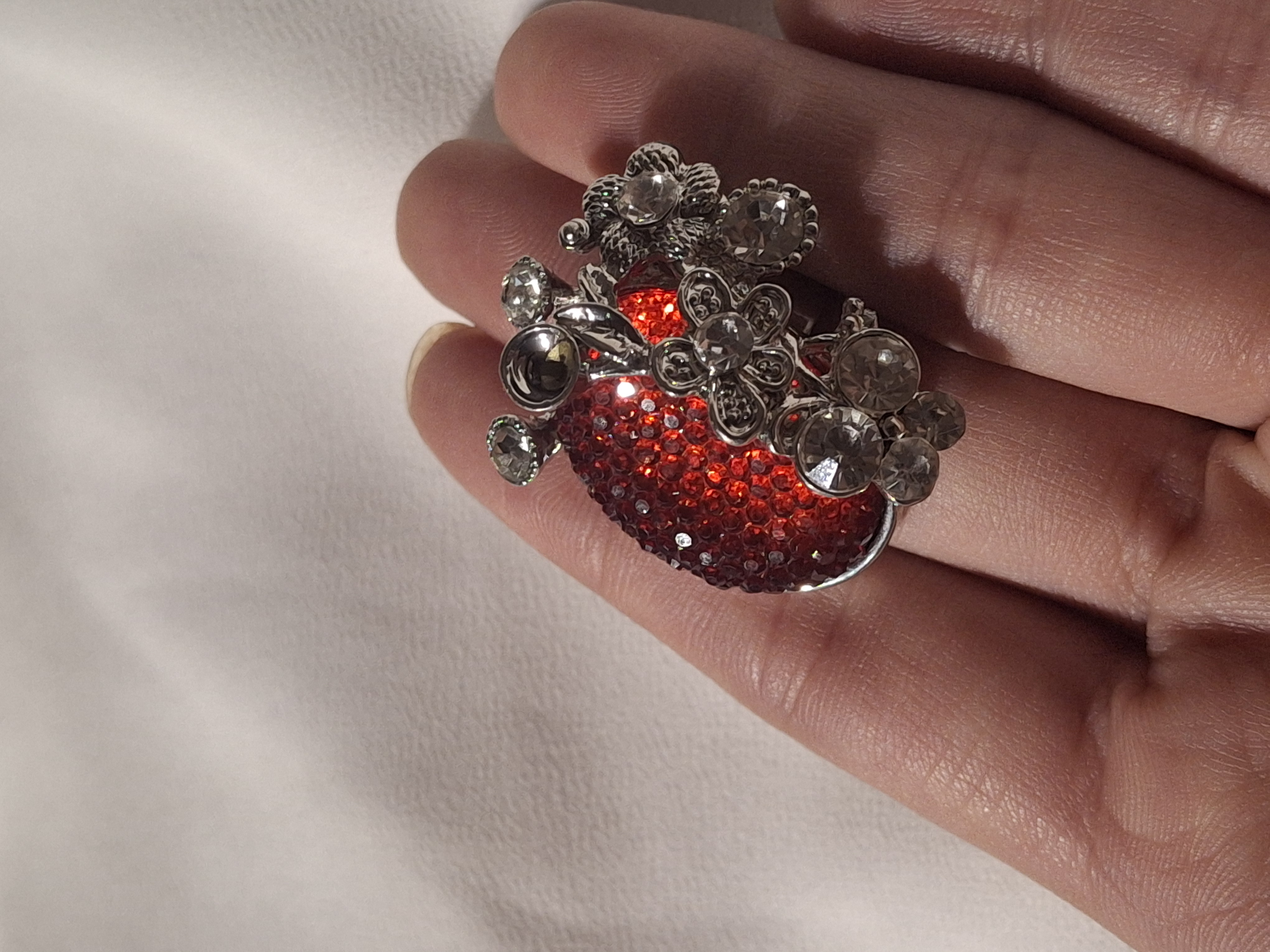 Image 2 for Vintage Silver Toned Red Stone Statement Ring - Adjustable Cocktail Ring Jewelry