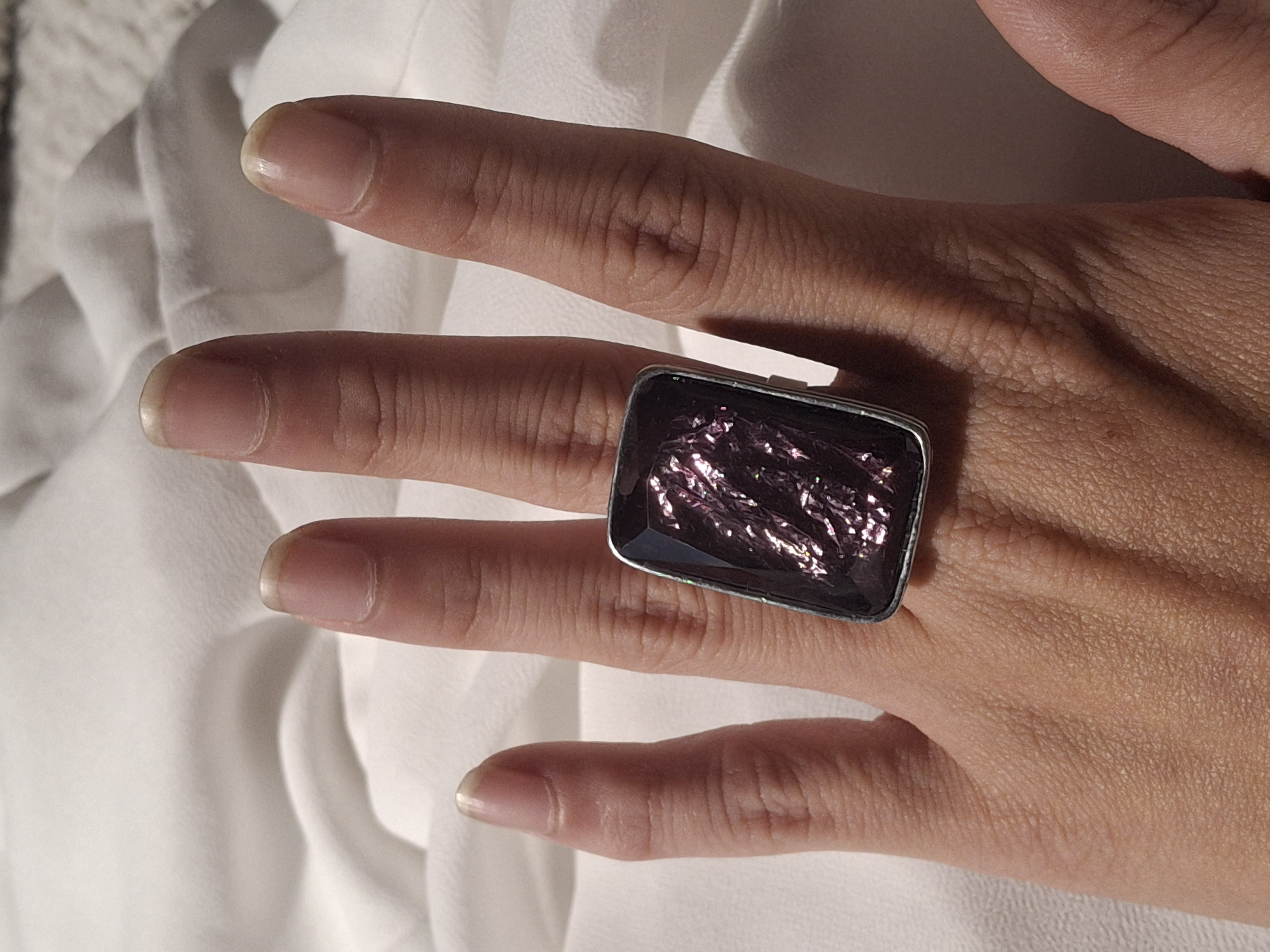 Image 2 for Unique Vintage Adjustable Silver Toned Purple Statement Cocktail Ring