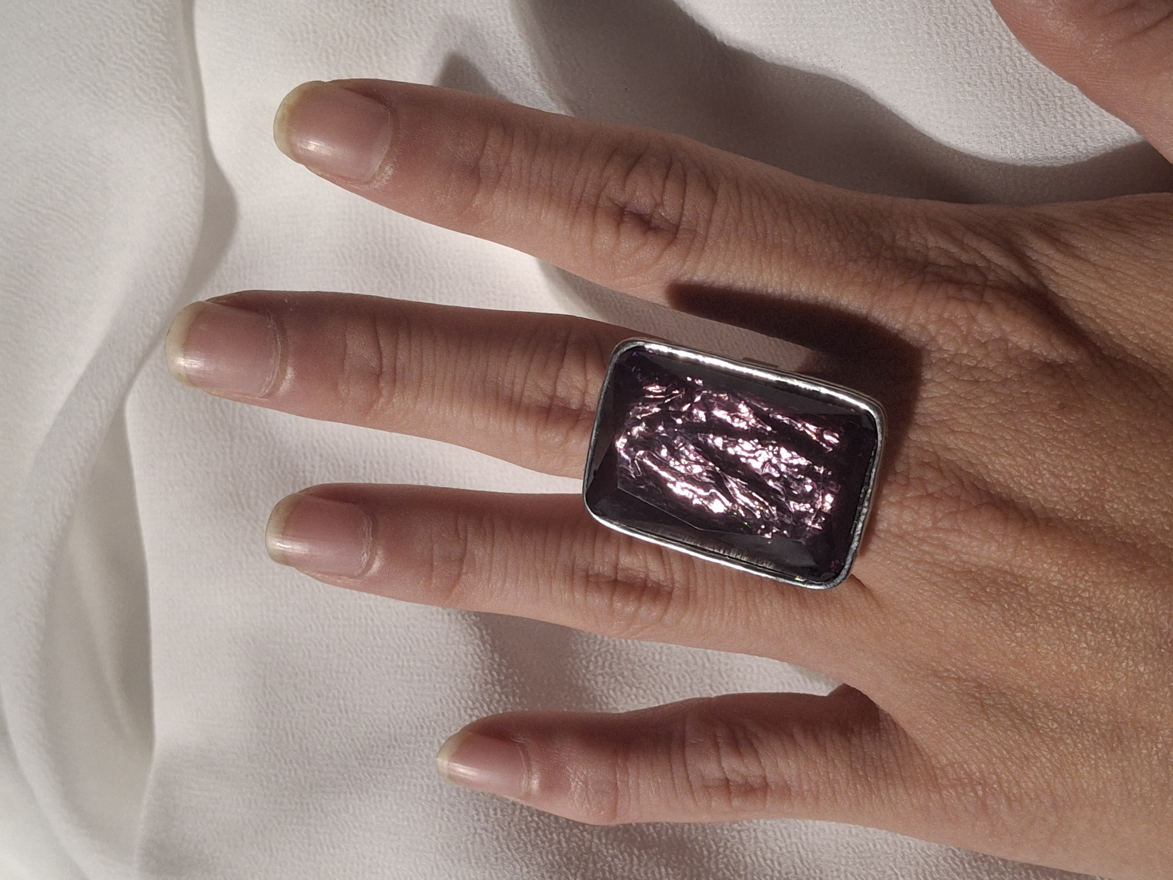 Unique Vintage Adjustable Silver Toned Purple Statement Cocktail Ring