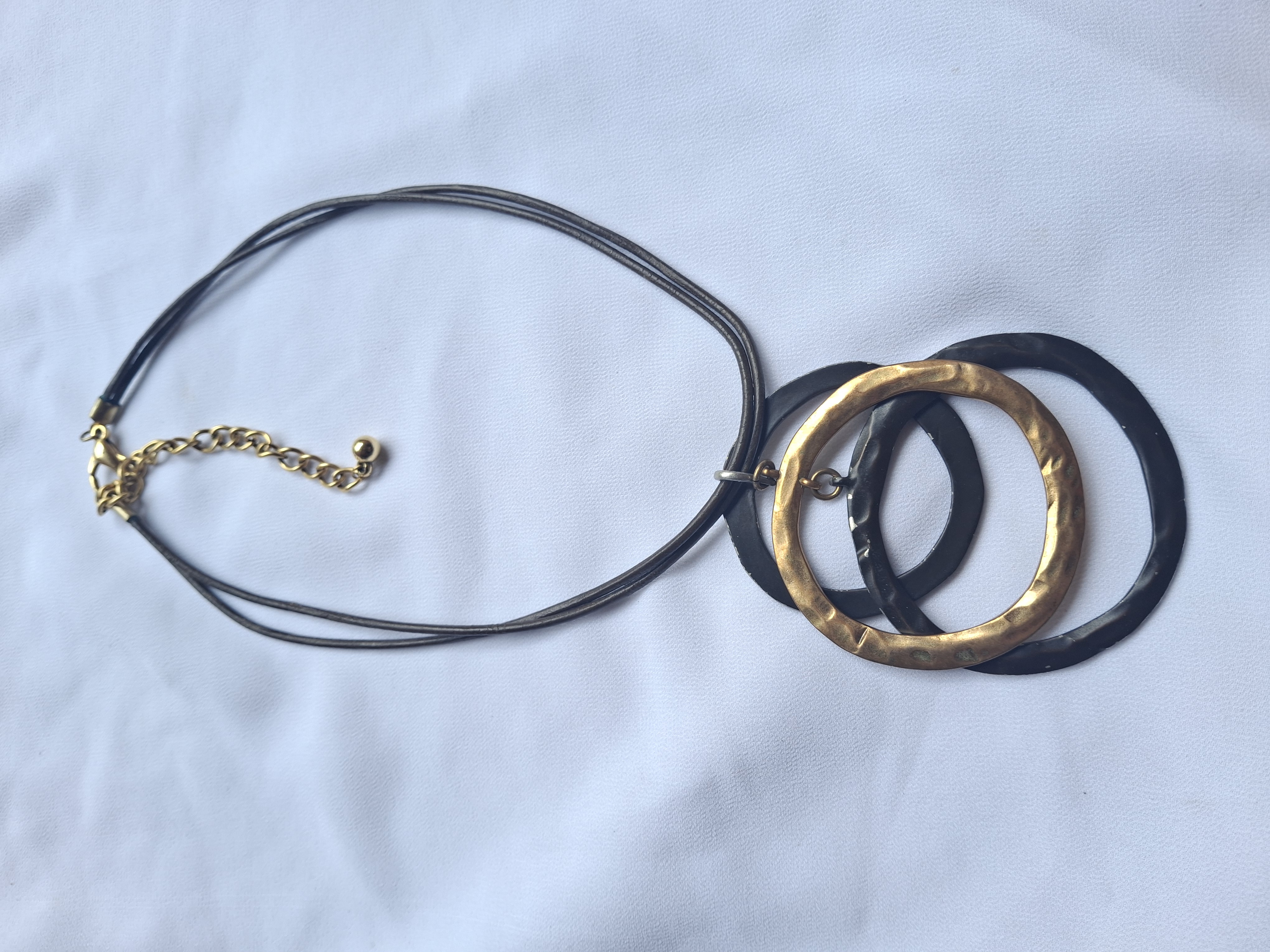 Image 2 for Vintage Gold & Black Circle Pendant Statement Necklace