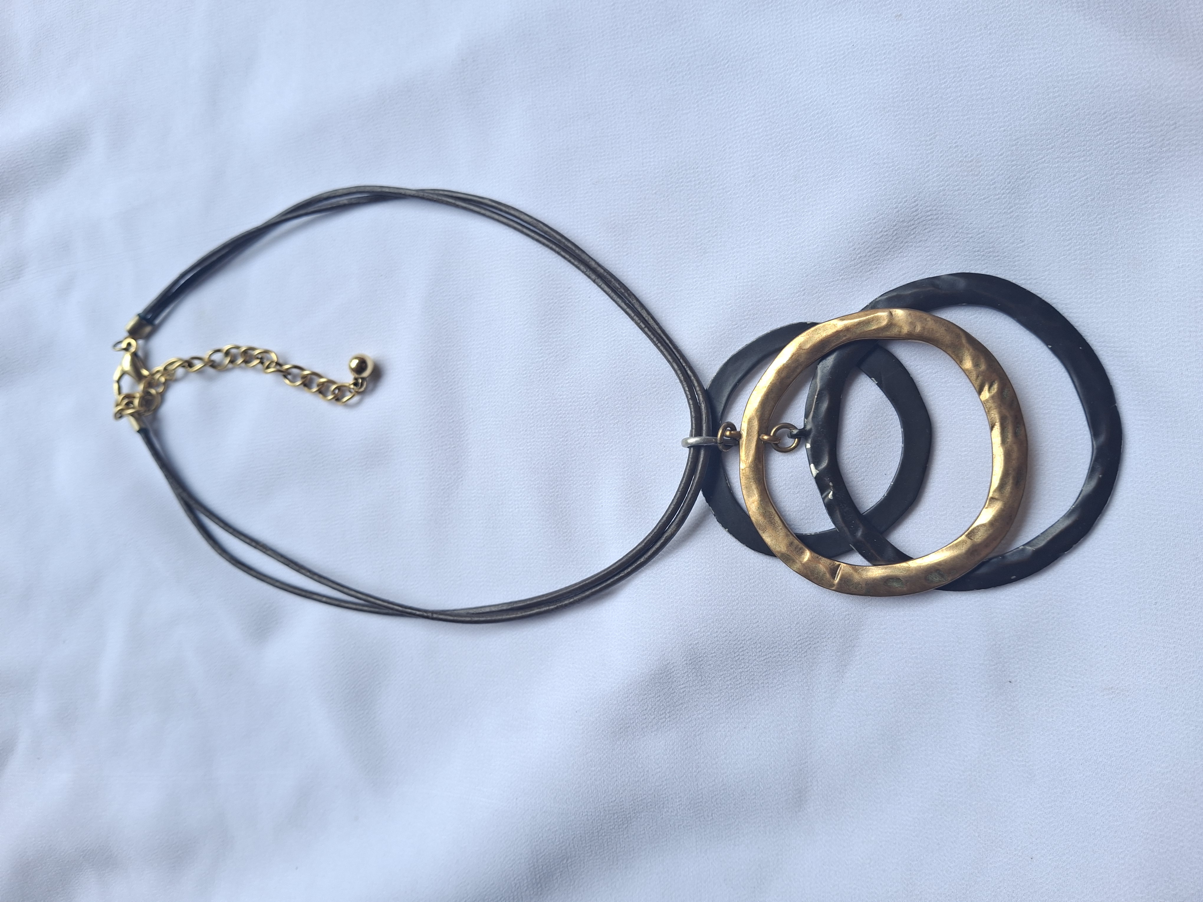 Image 3 for Vintage Gold & Black Circle Pendant Statement Necklace