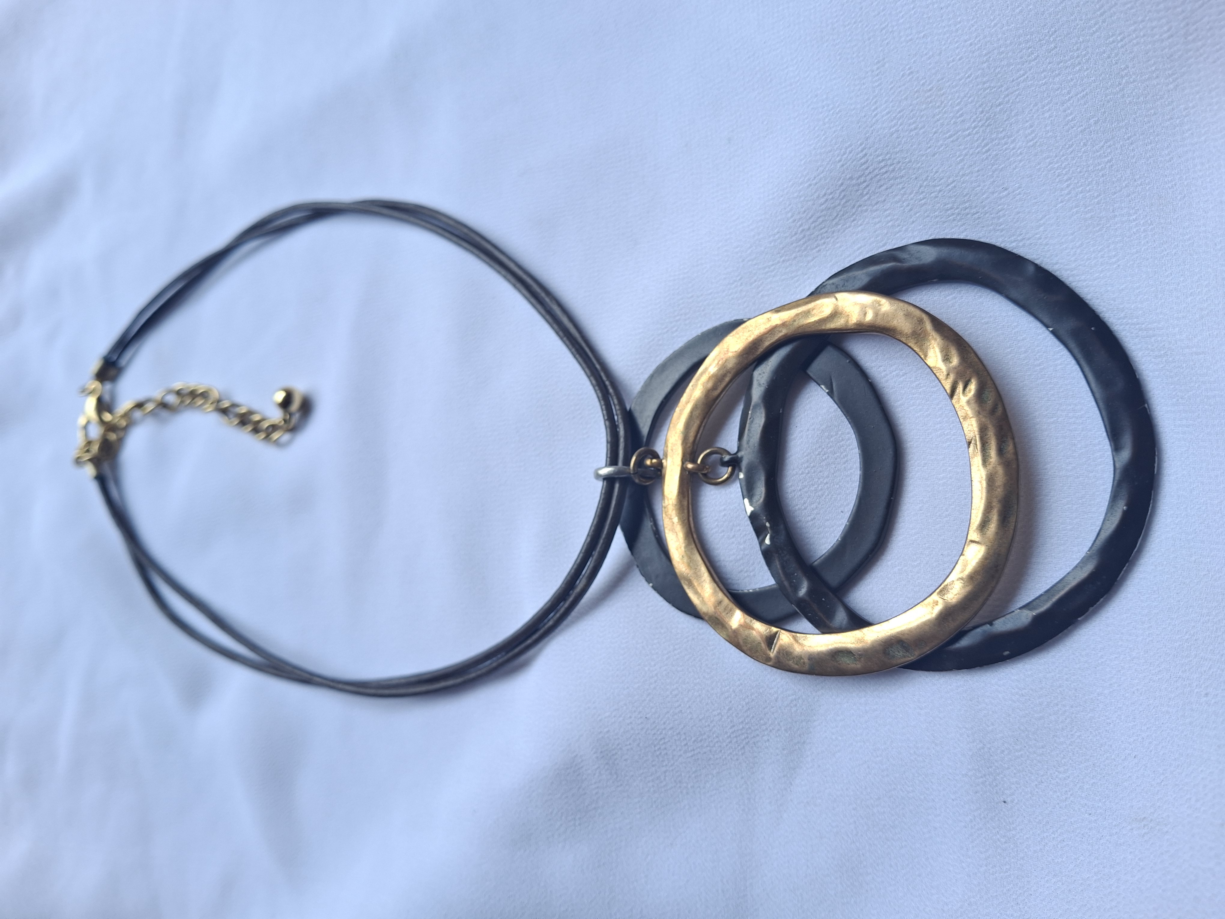 Image 4 for Vintage Gold & Black Circle Pendant Statement Necklace