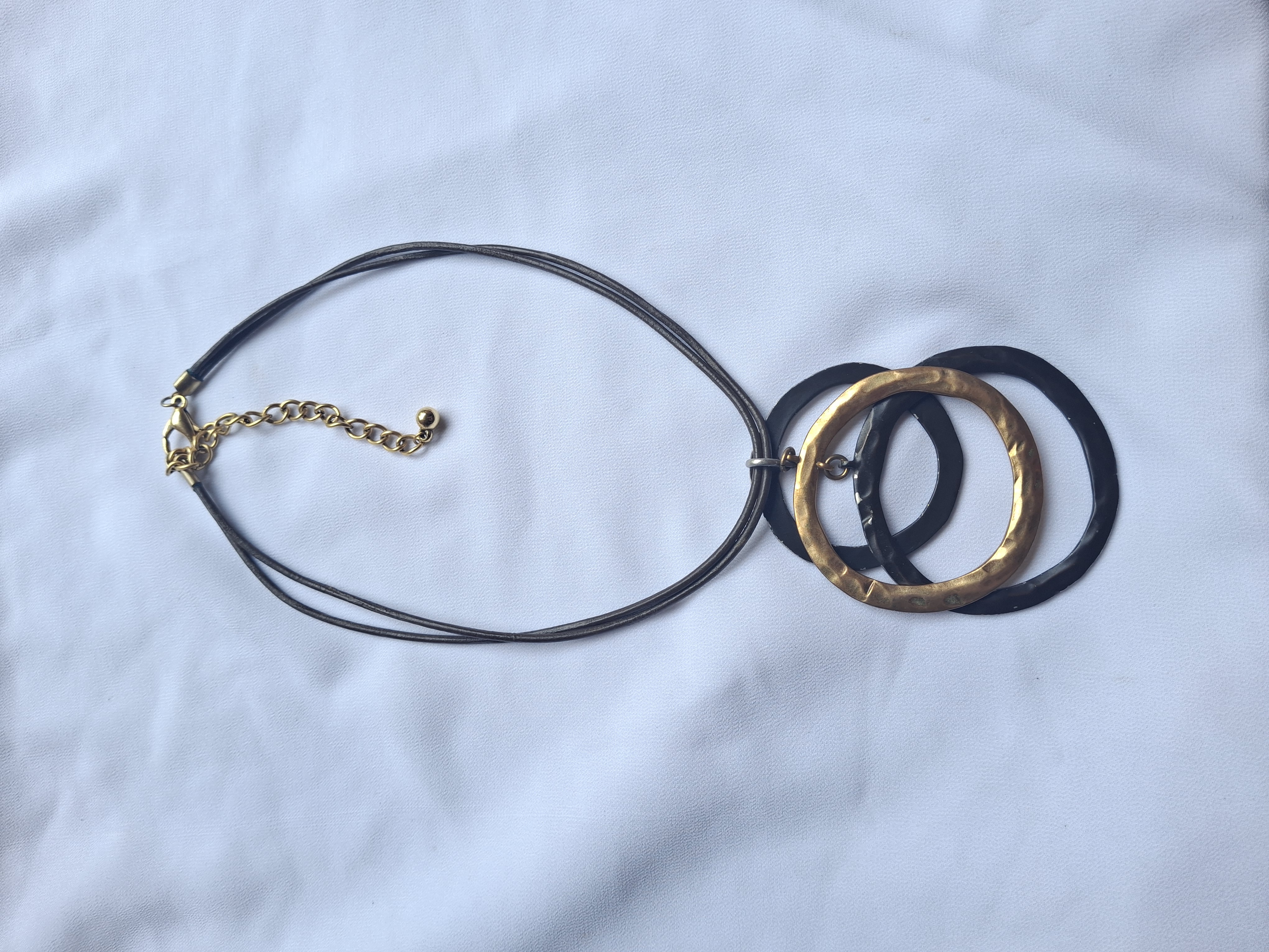 Vintage Gold & Black Circle Pendant Statement Necklace
