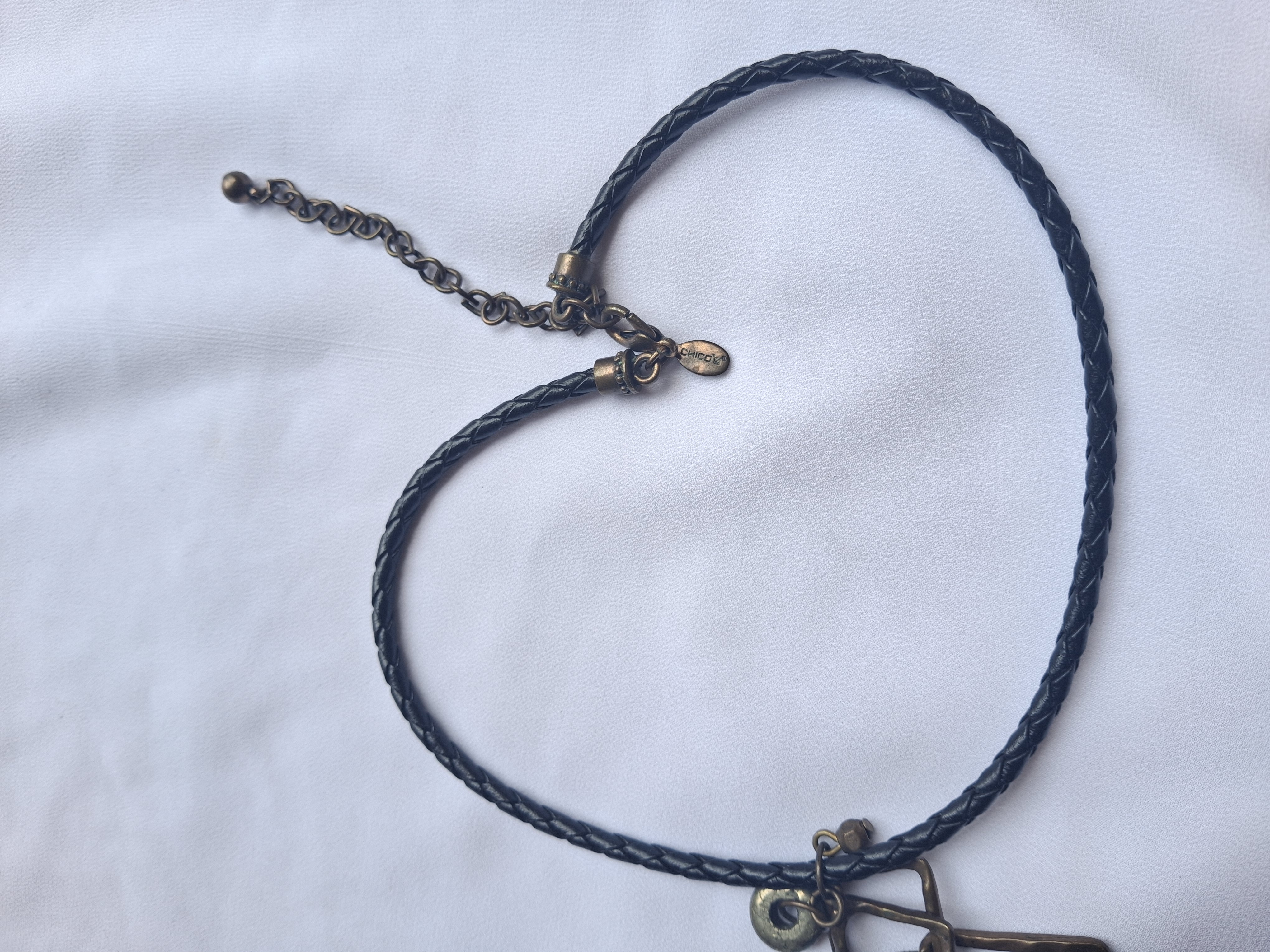 Image 5 for Vintage Geometric Bronze Toned & Stone Pendant Leather Statement Necklace