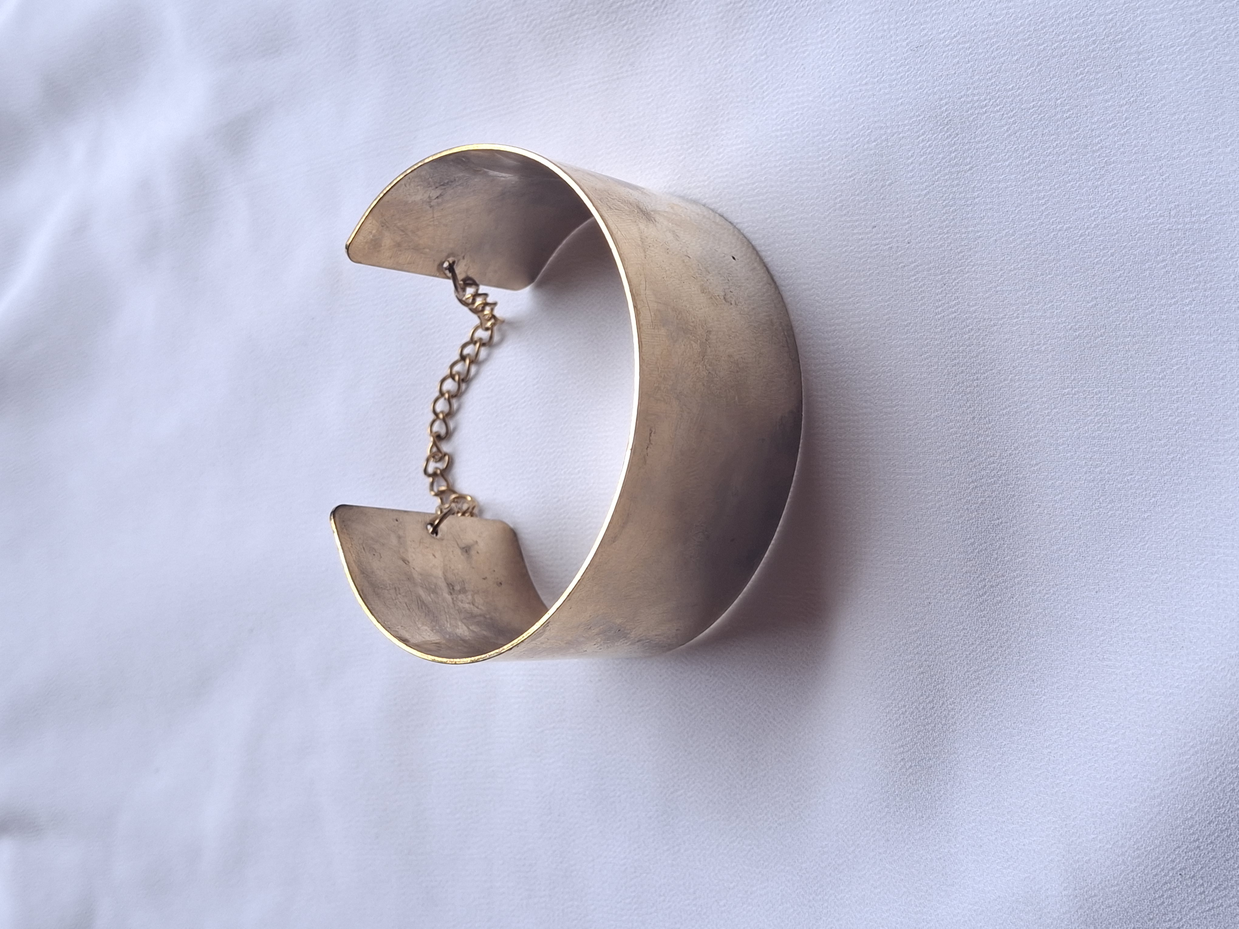 Vintage Gold Metal Cuff Bracelet with Chain Detail