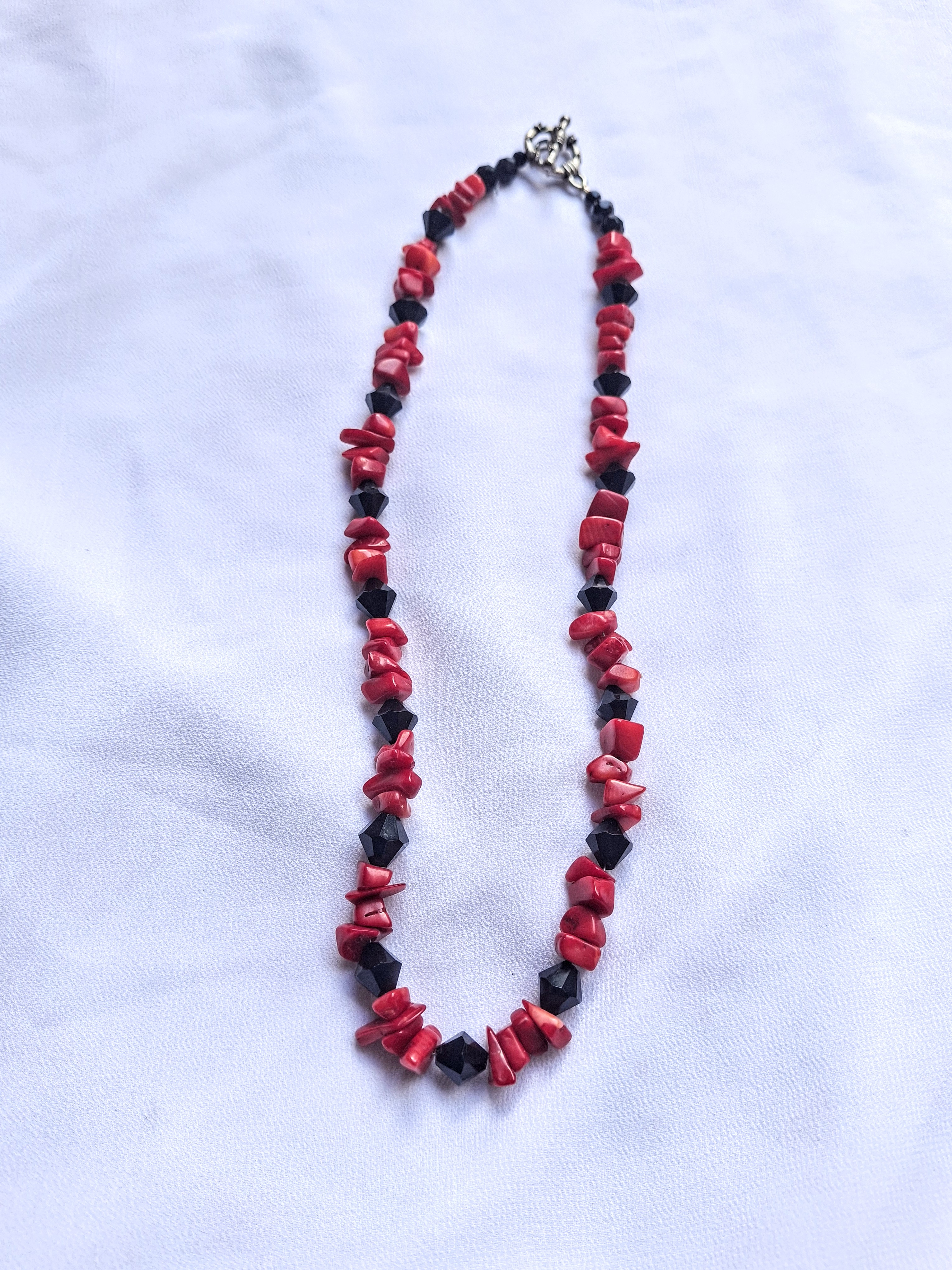 Image 3 for Vintage Red Coral & Black Onyx Beaded Necklace