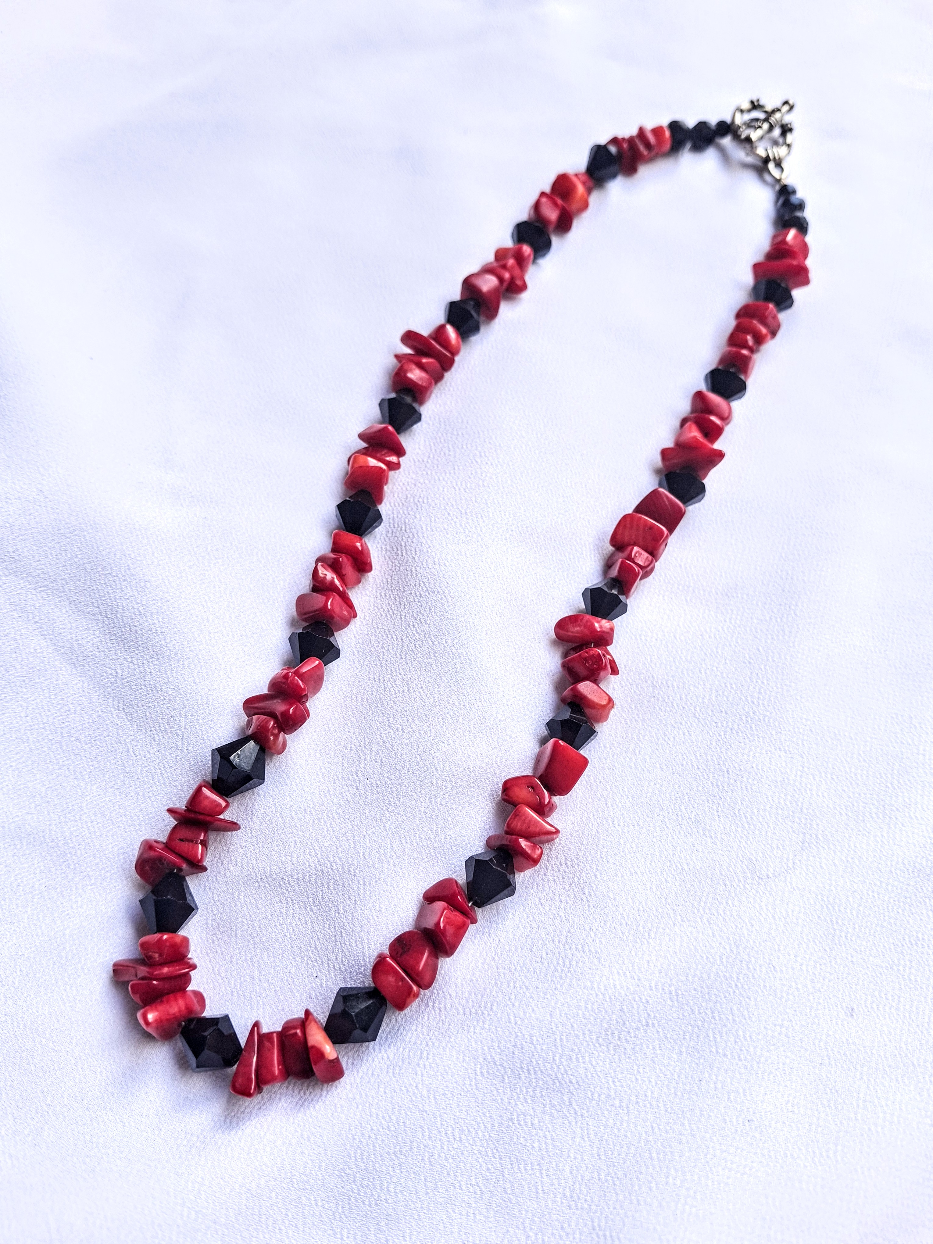 Image 2 for Vintage Red Coral & Black Onyx Beaded Necklace