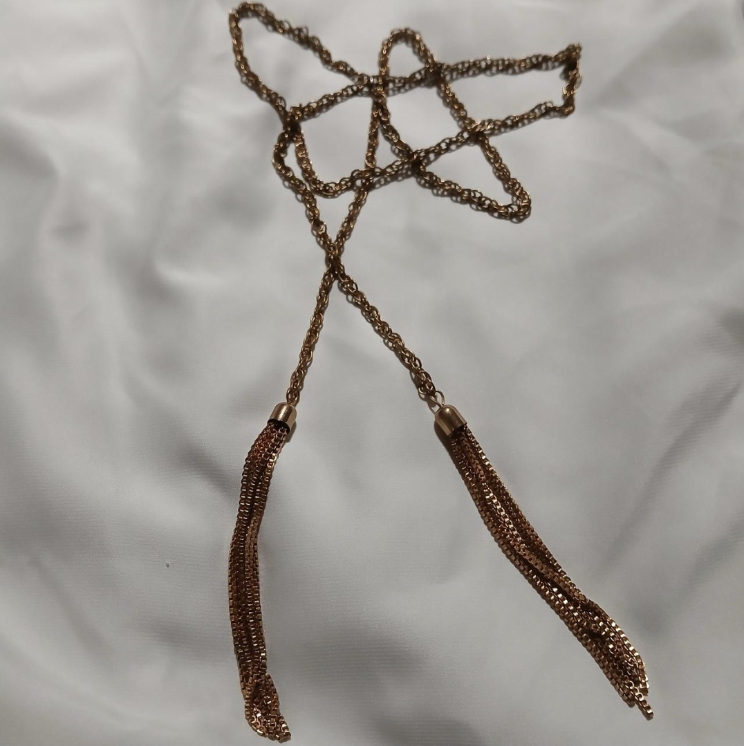 Vintage Gold Tassel Lariat Necklace