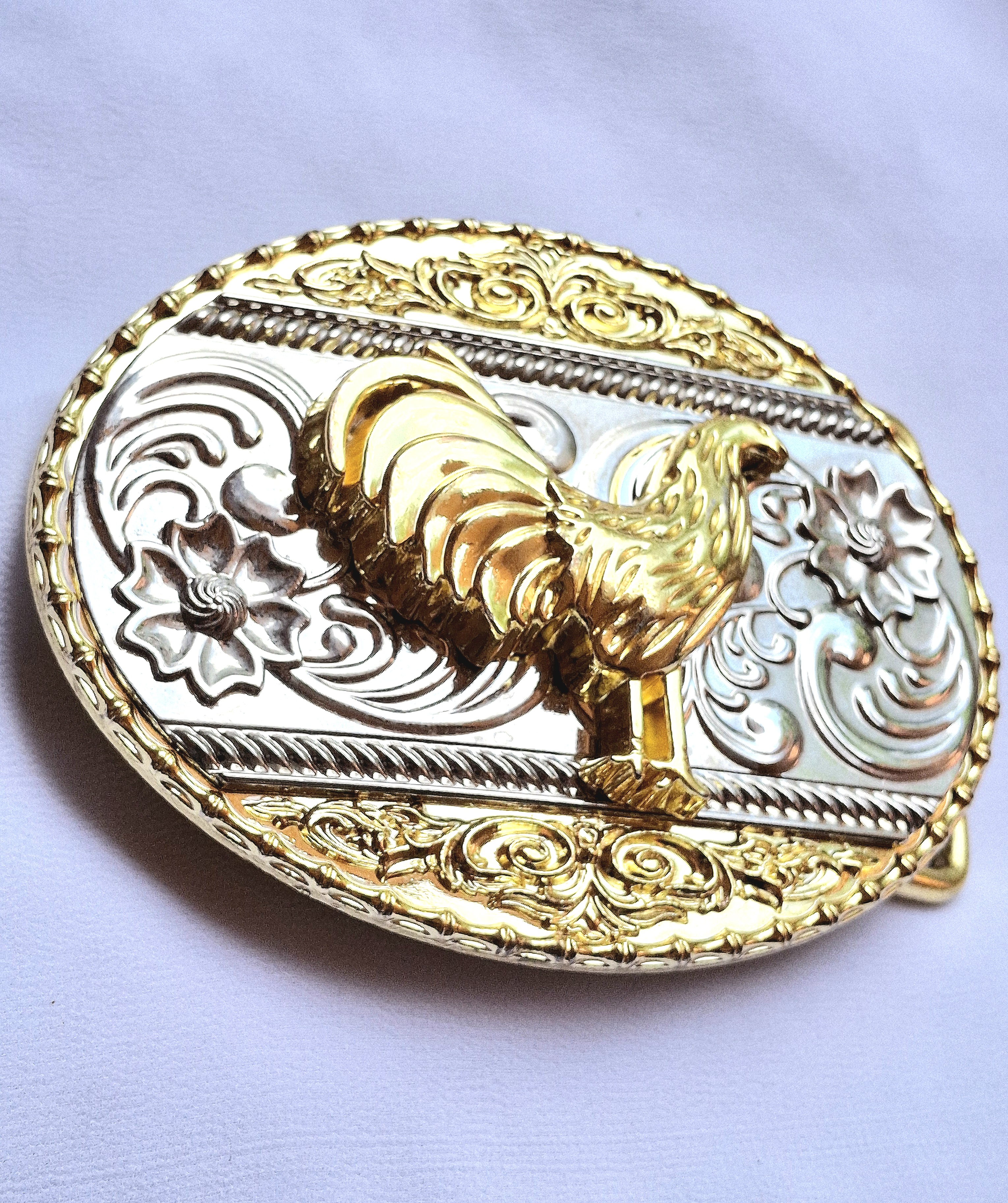 Image 2 for Rooster Belt Buckle - Gold & Silver Tone - Western Style