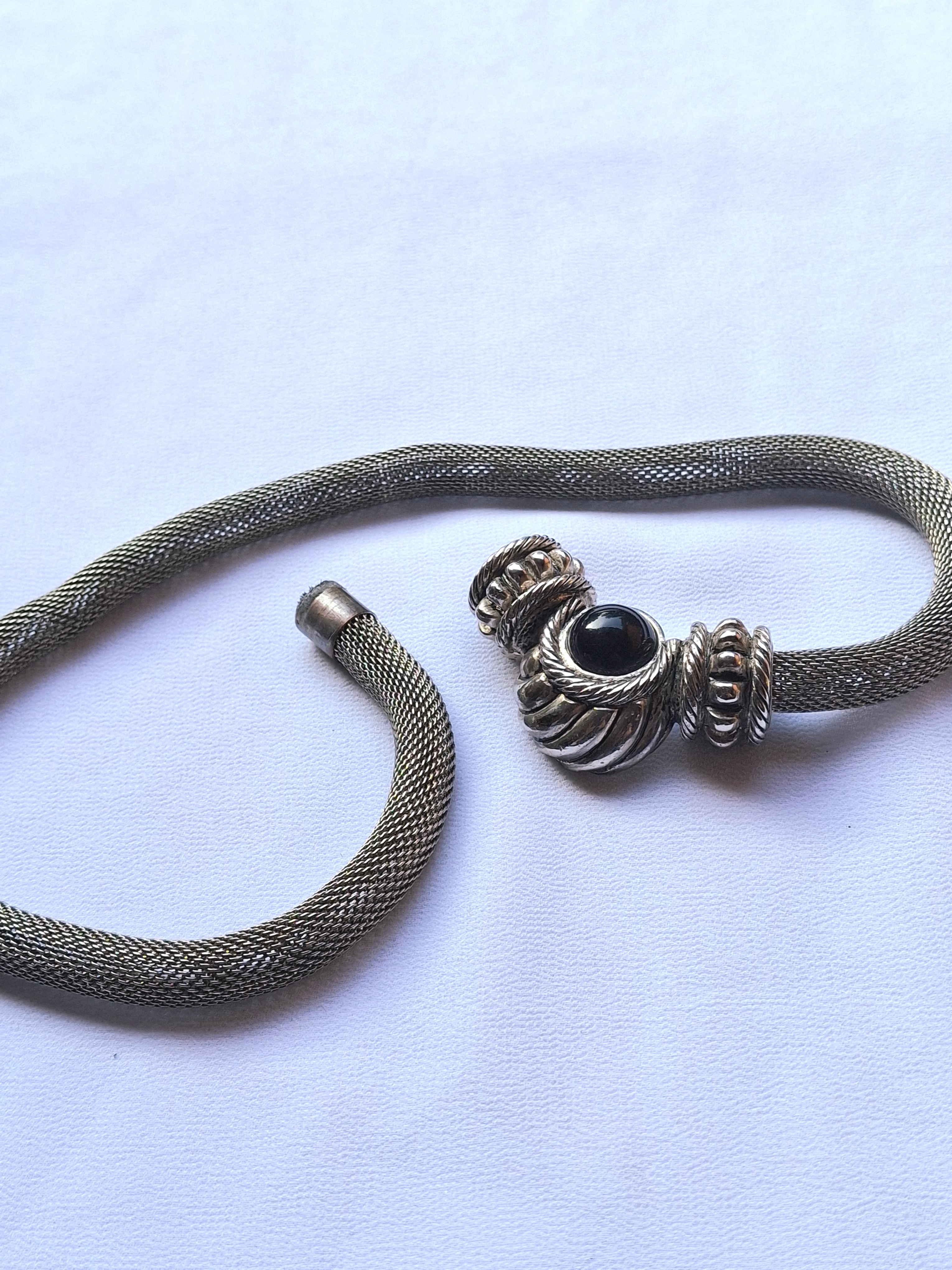 Image 5 for Vintage Silver Mesh Necklace with Black Onyx Accent