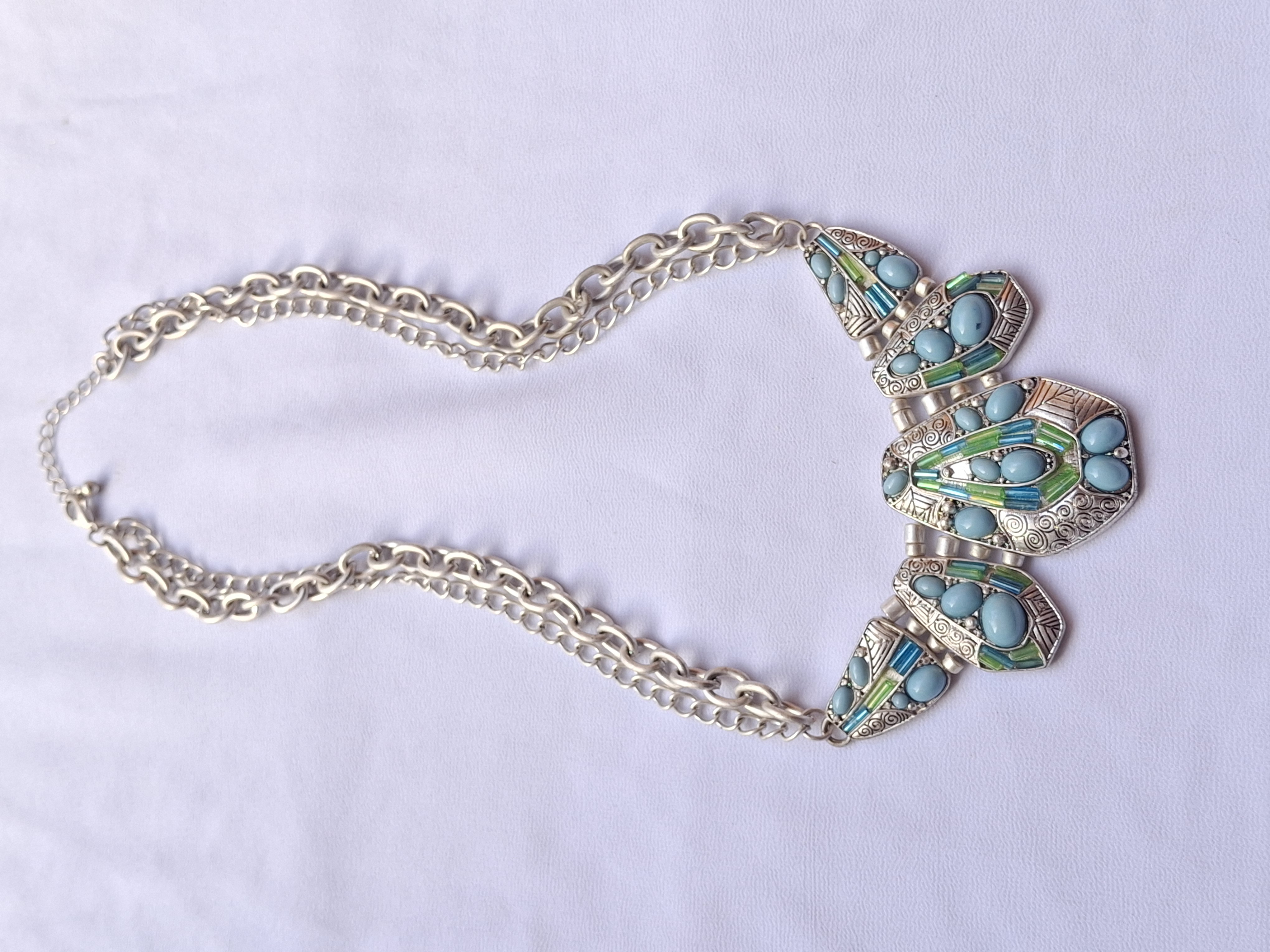 Vintage Silver Toned Turquoise Statement Necklace