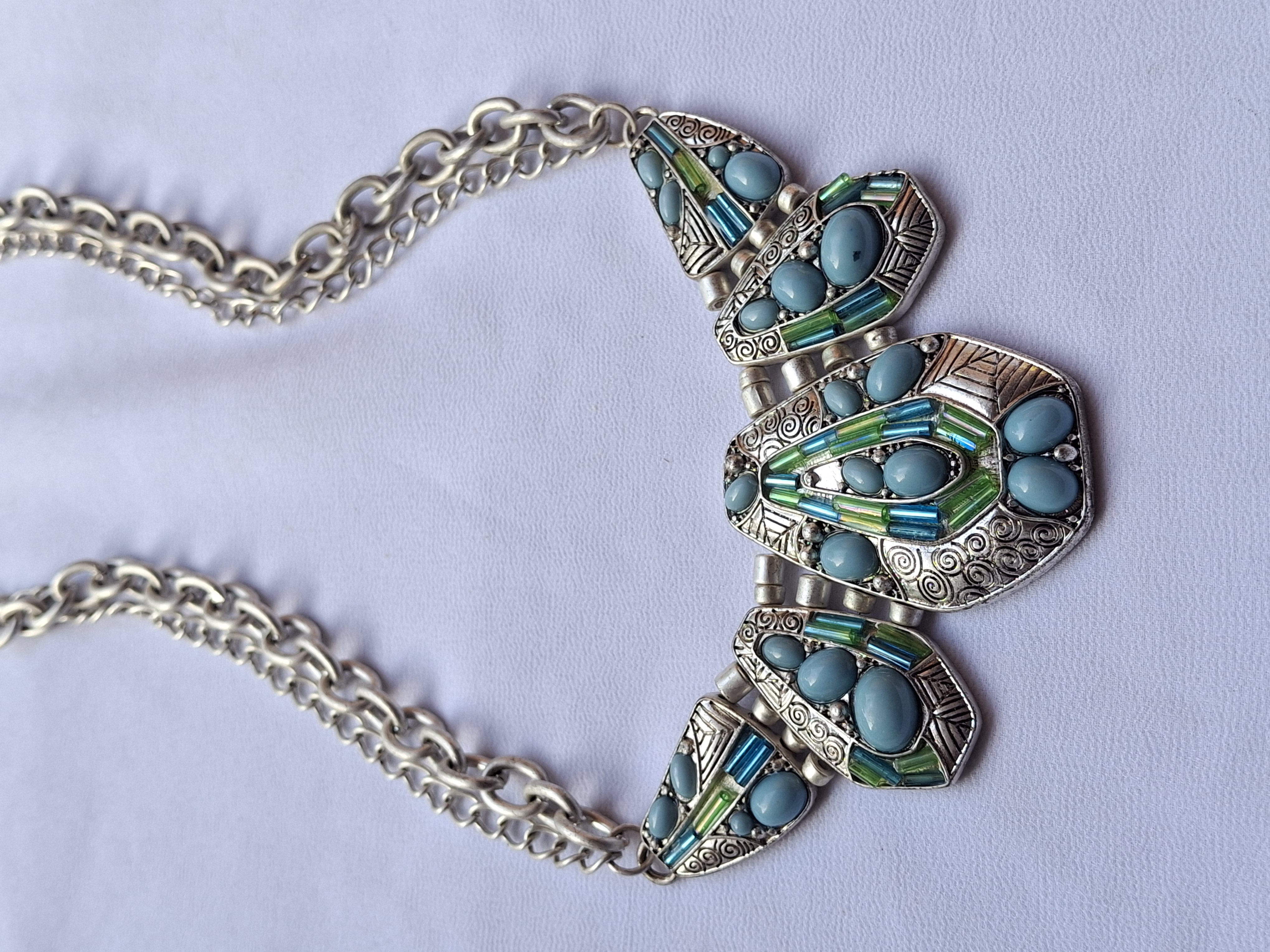 Image 3 for Vintage Silver Toned Turquoise Statement Necklace