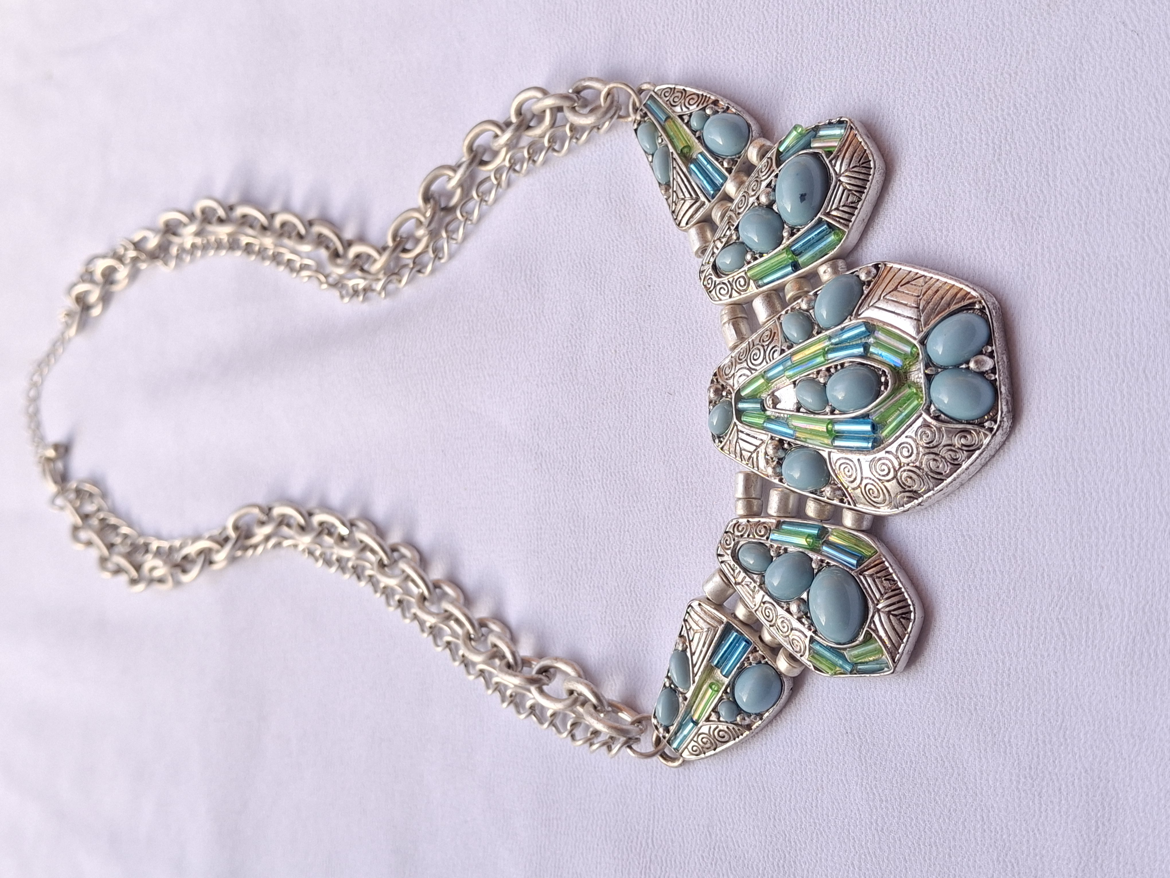 Image 2 for Vintage Silver Toned Turquoise Statement Necklace