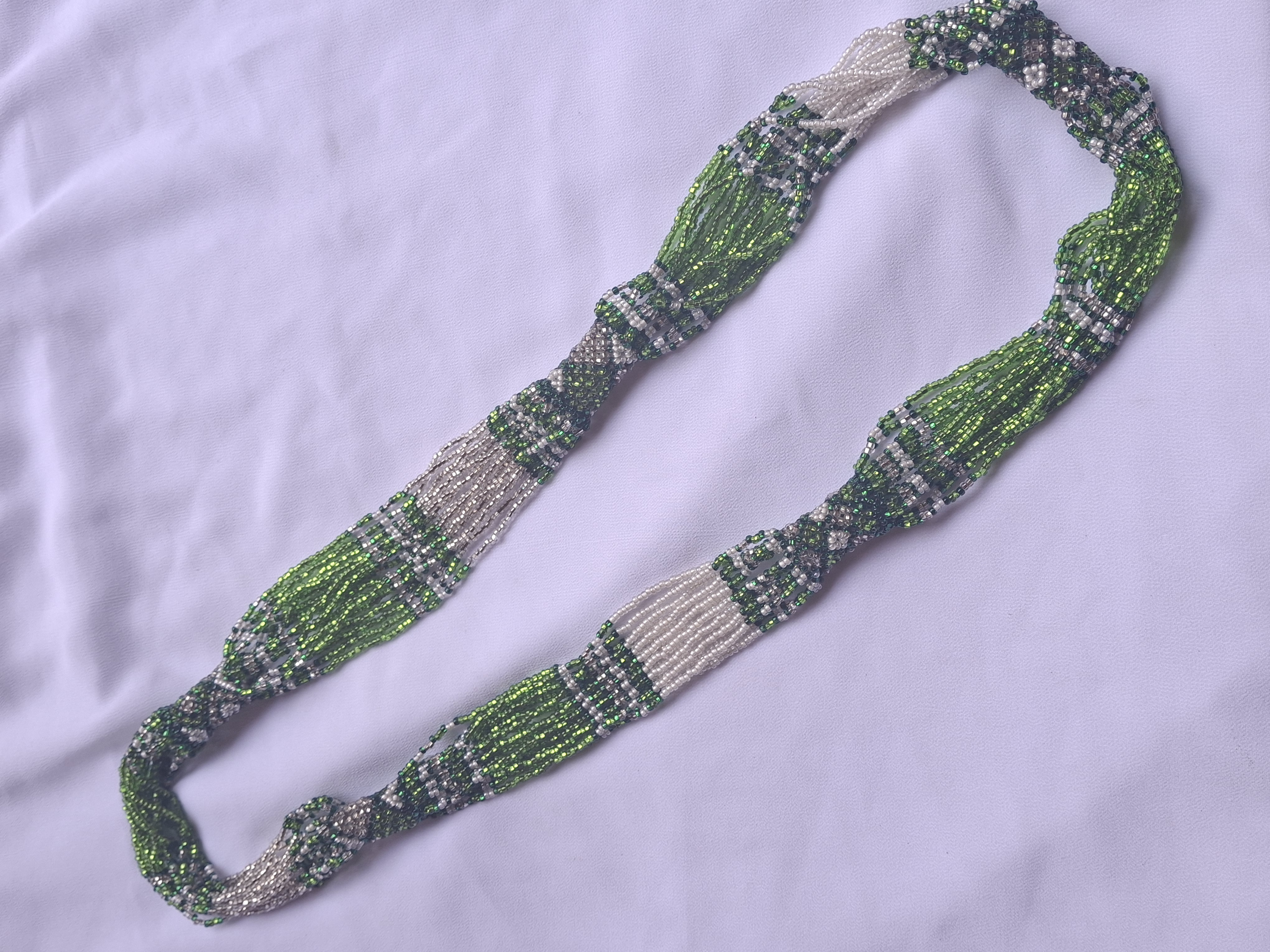 Vintage Green & White Beaded Necklace