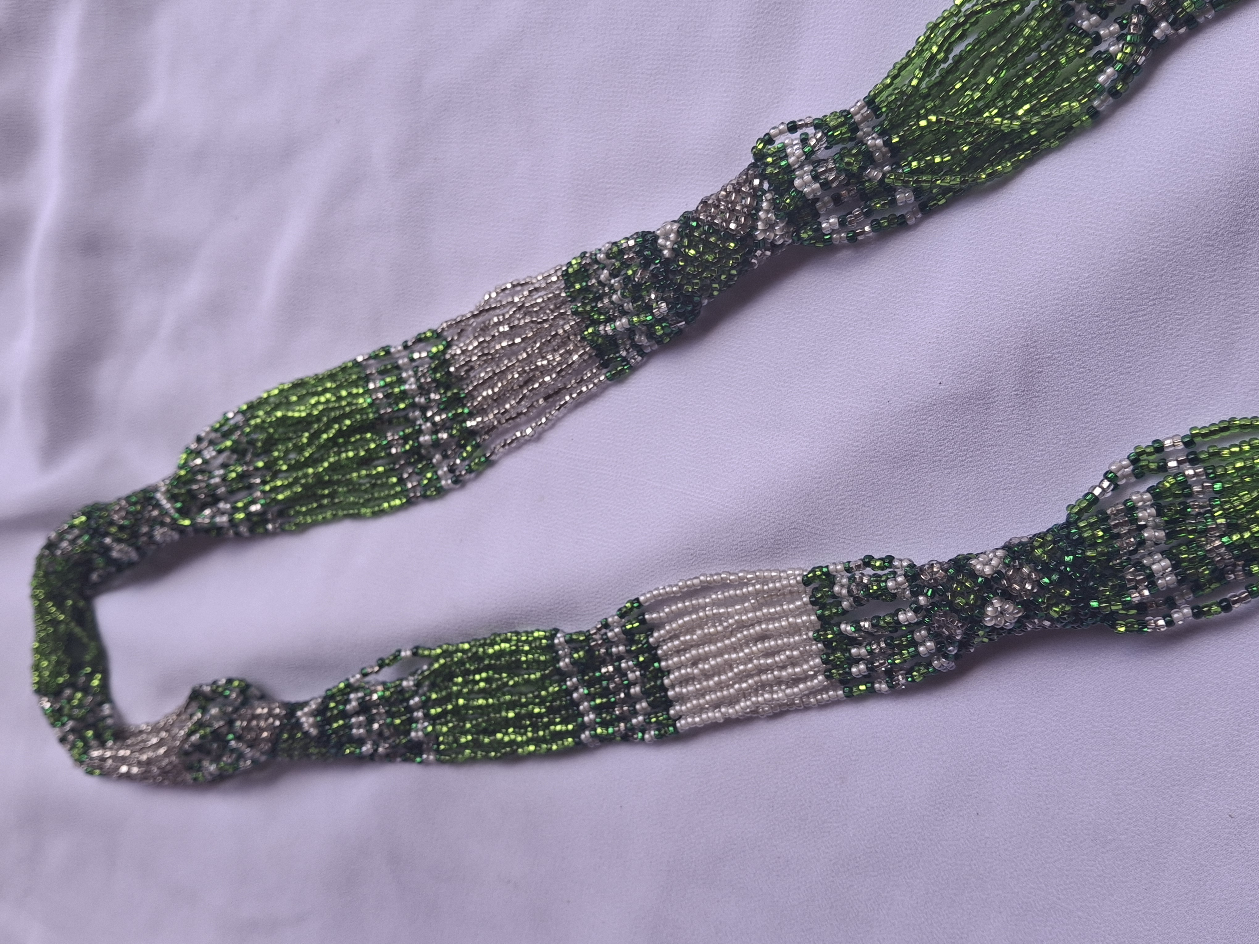 Image 2 for Vintage Green & White Beaded Necklace