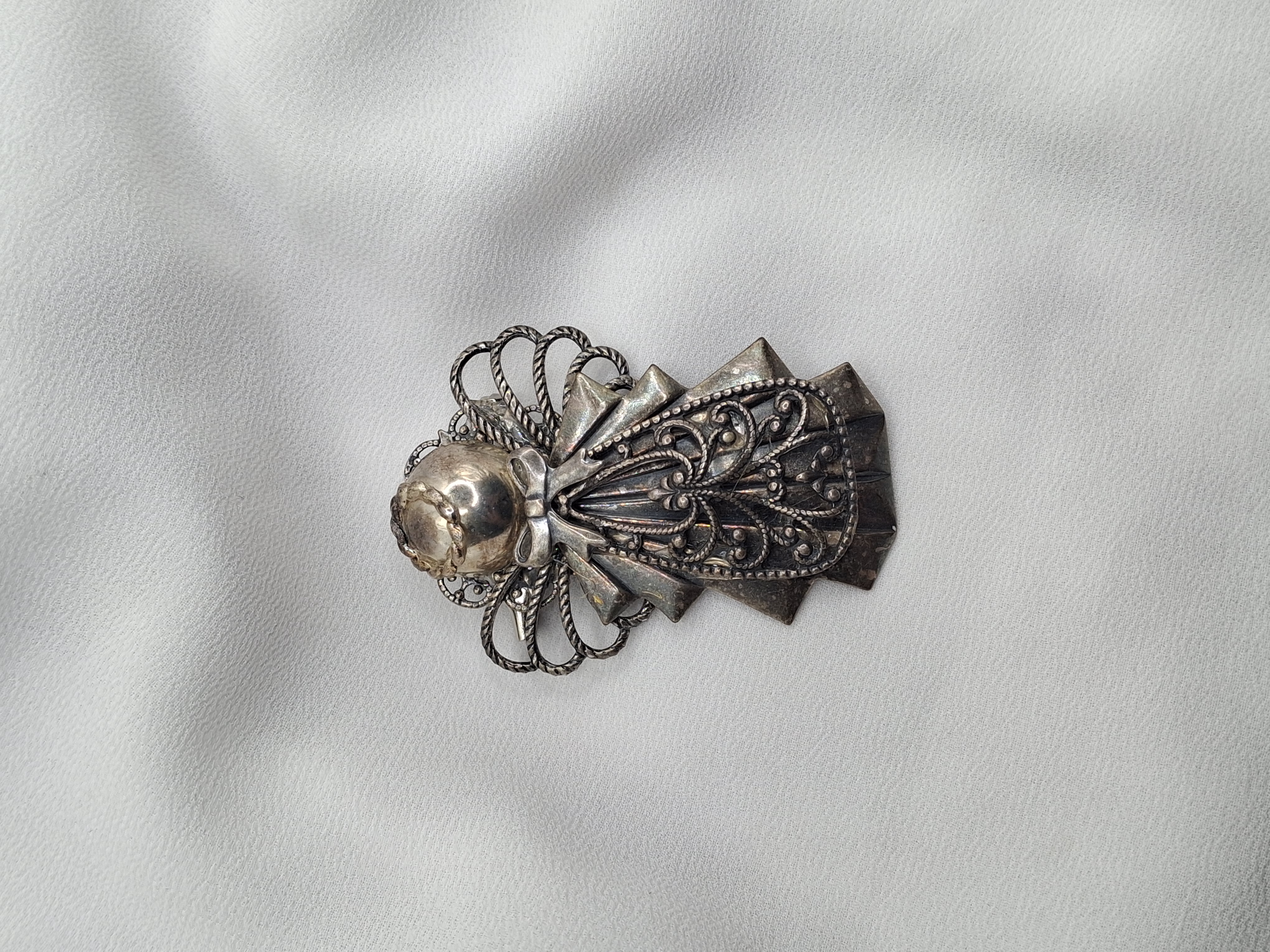 Vintage Silver Toned Filigree Angel Brooch Pin