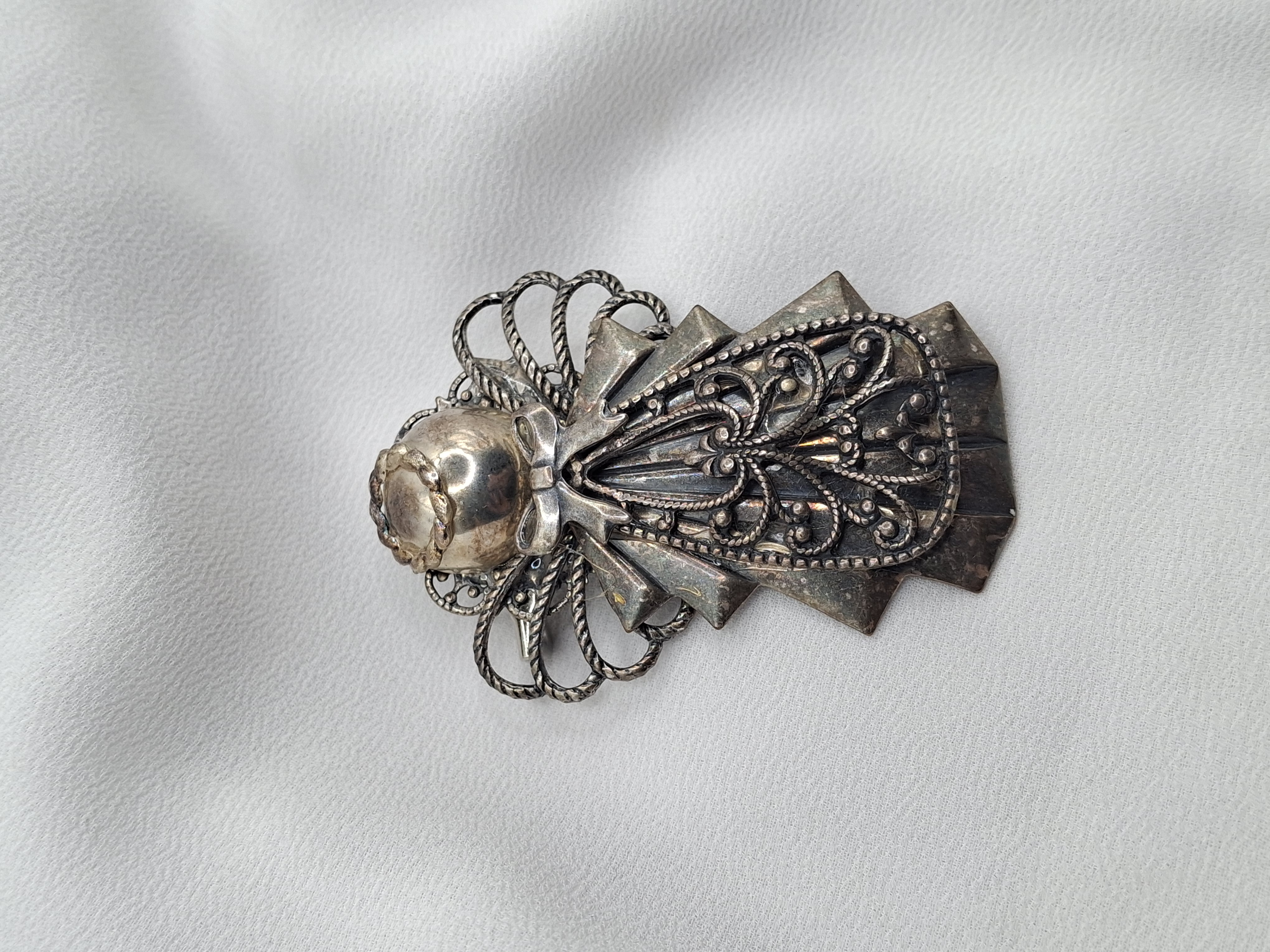 Image 2 for Vintage Silver Toned Filigree Angel Brooch Pin