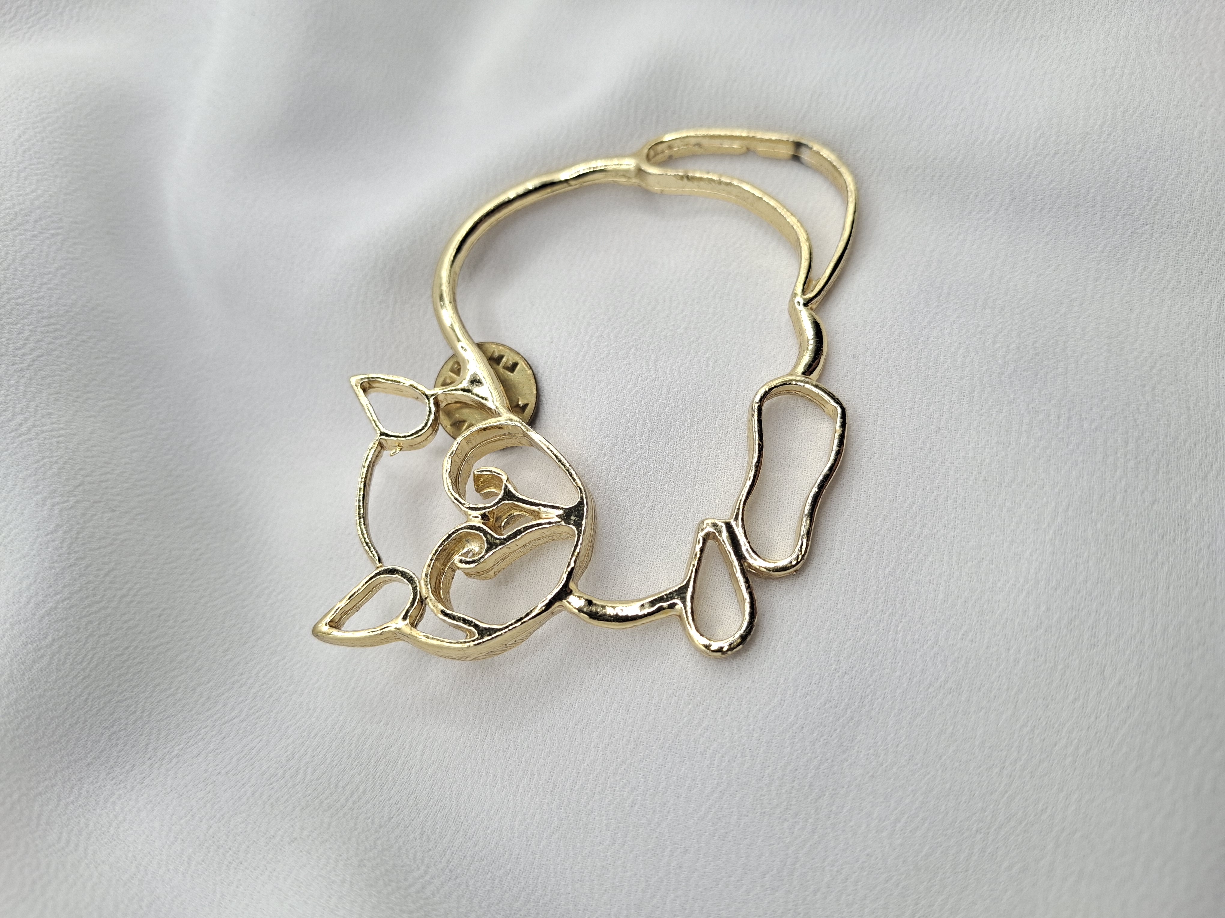 Image 4 for Vintage Gold Toned Cat Outline Brooch Pin