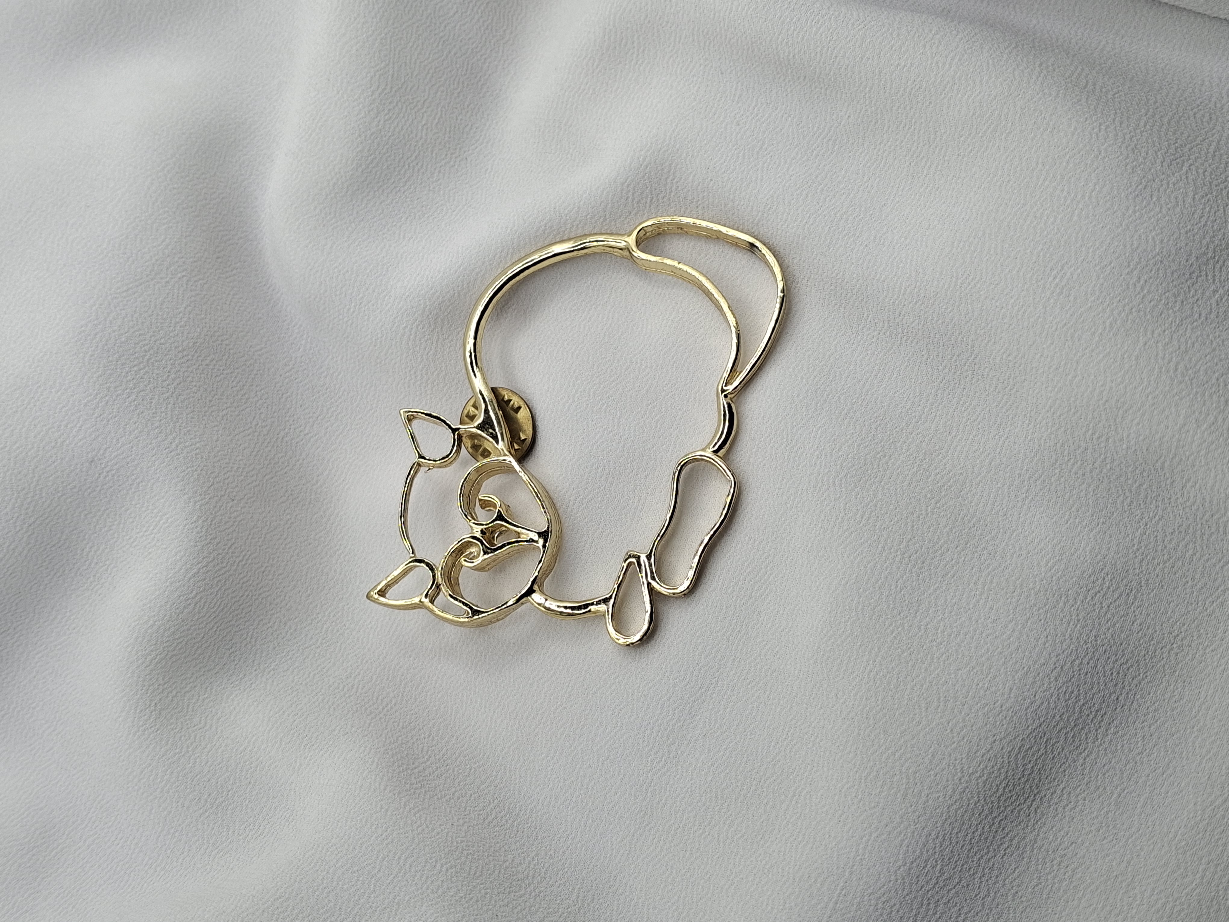 Image 2 for Vintage Gold Toned Cat Outline Brooch Pin