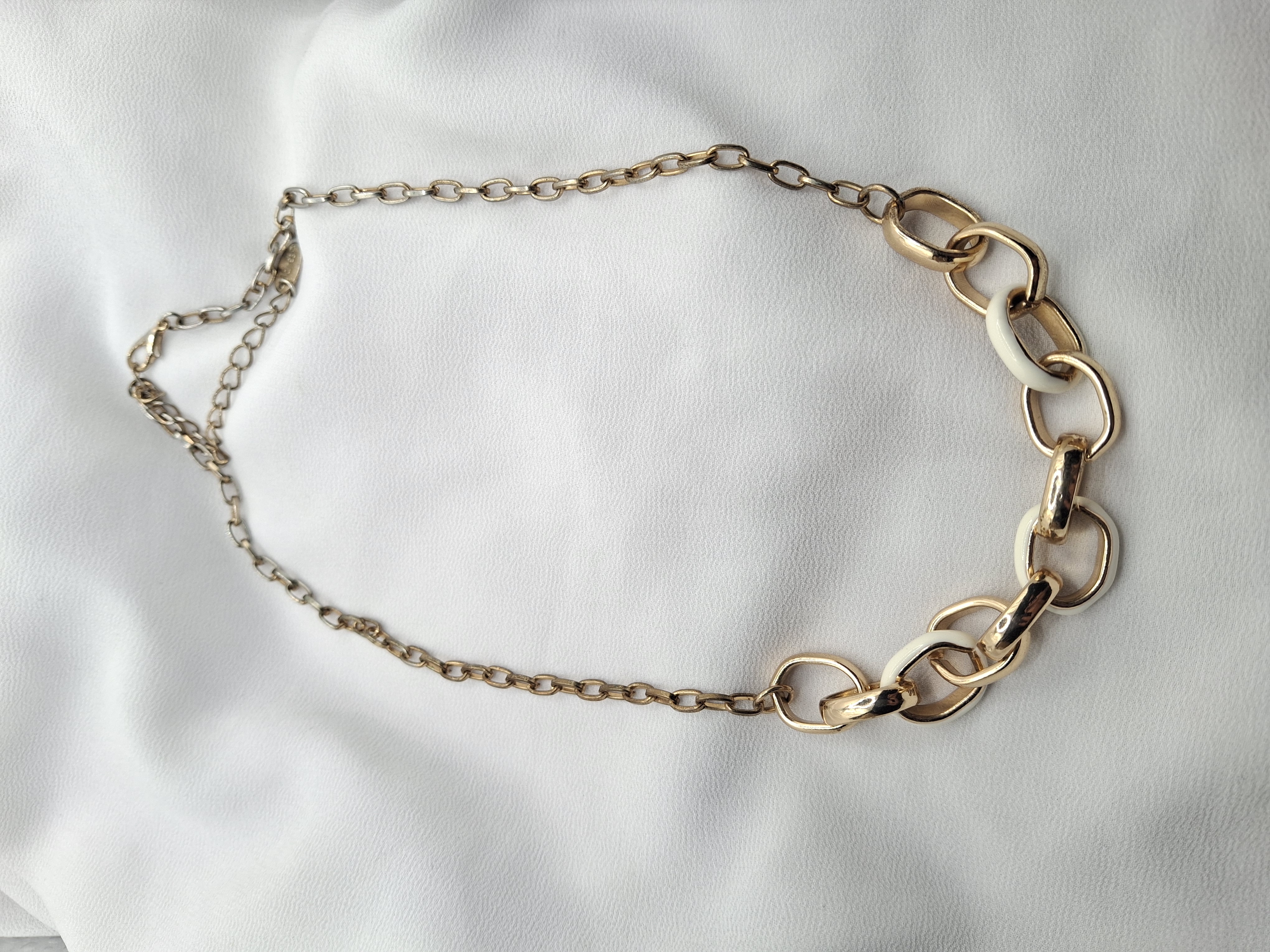Image 2 for Vintage Gold Toned White Enamel Chunky Chain Link Statement Necklace