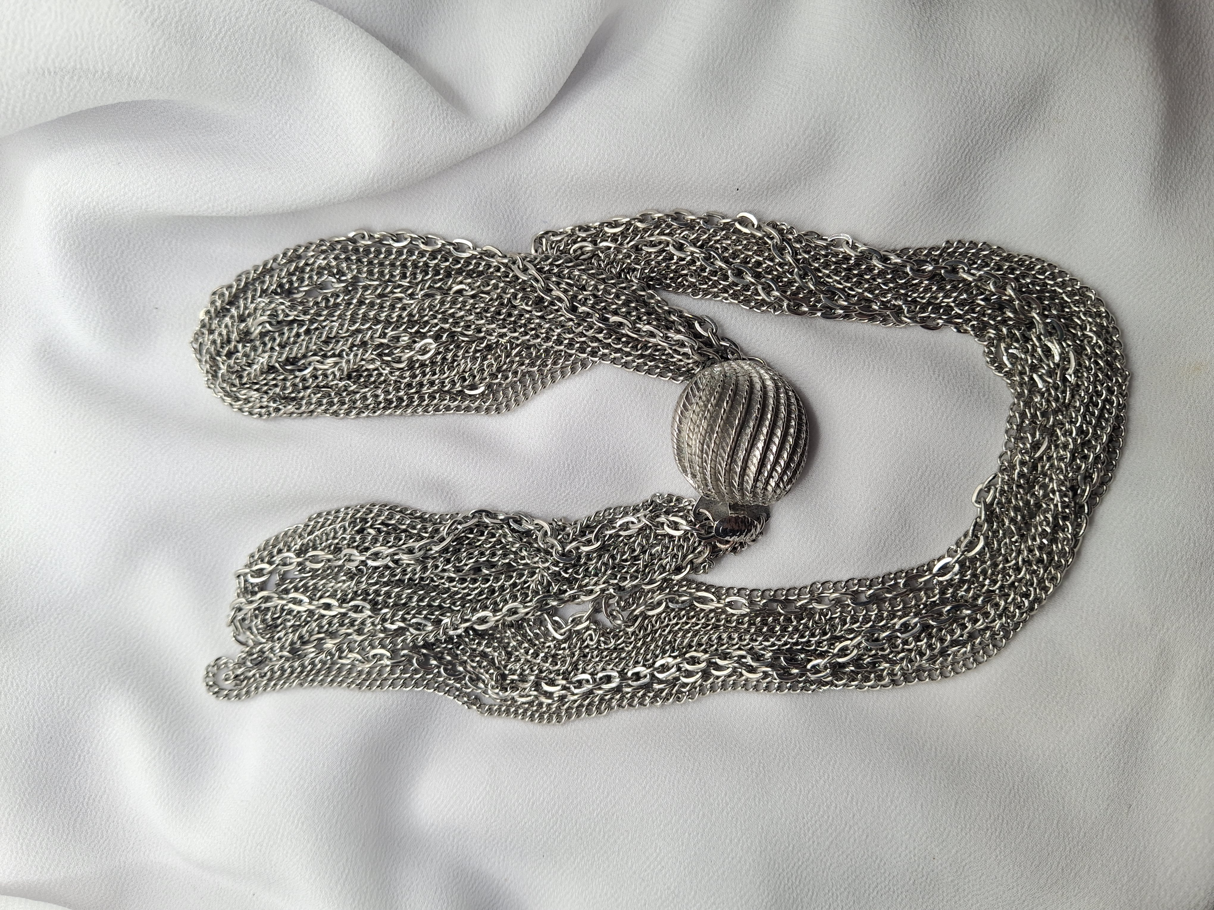 Vintage Silver Toned Multilayered Chain Statement Necklace