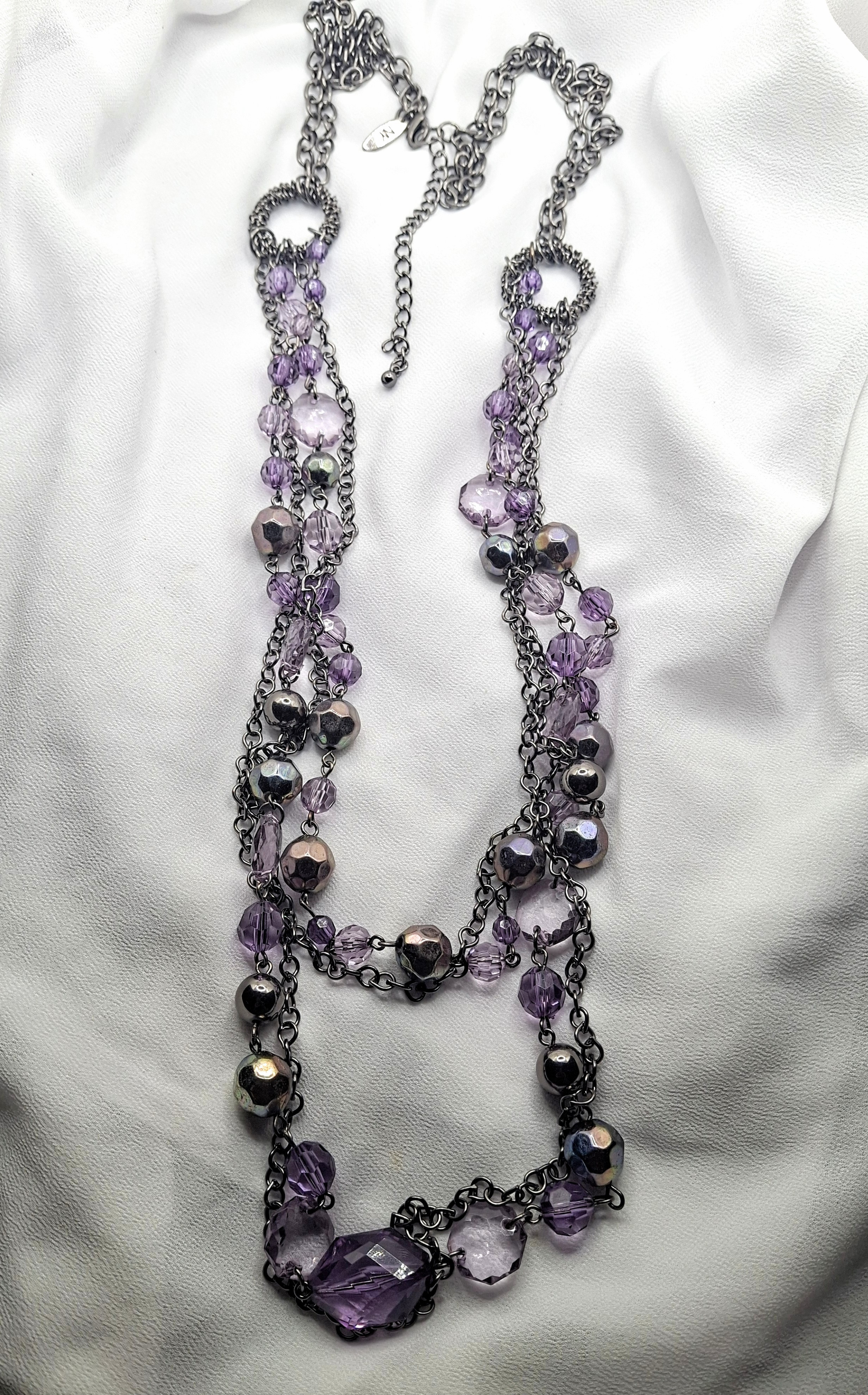 Image 4 for Vintage Long Multi-Strand Purple Beaded Necklace