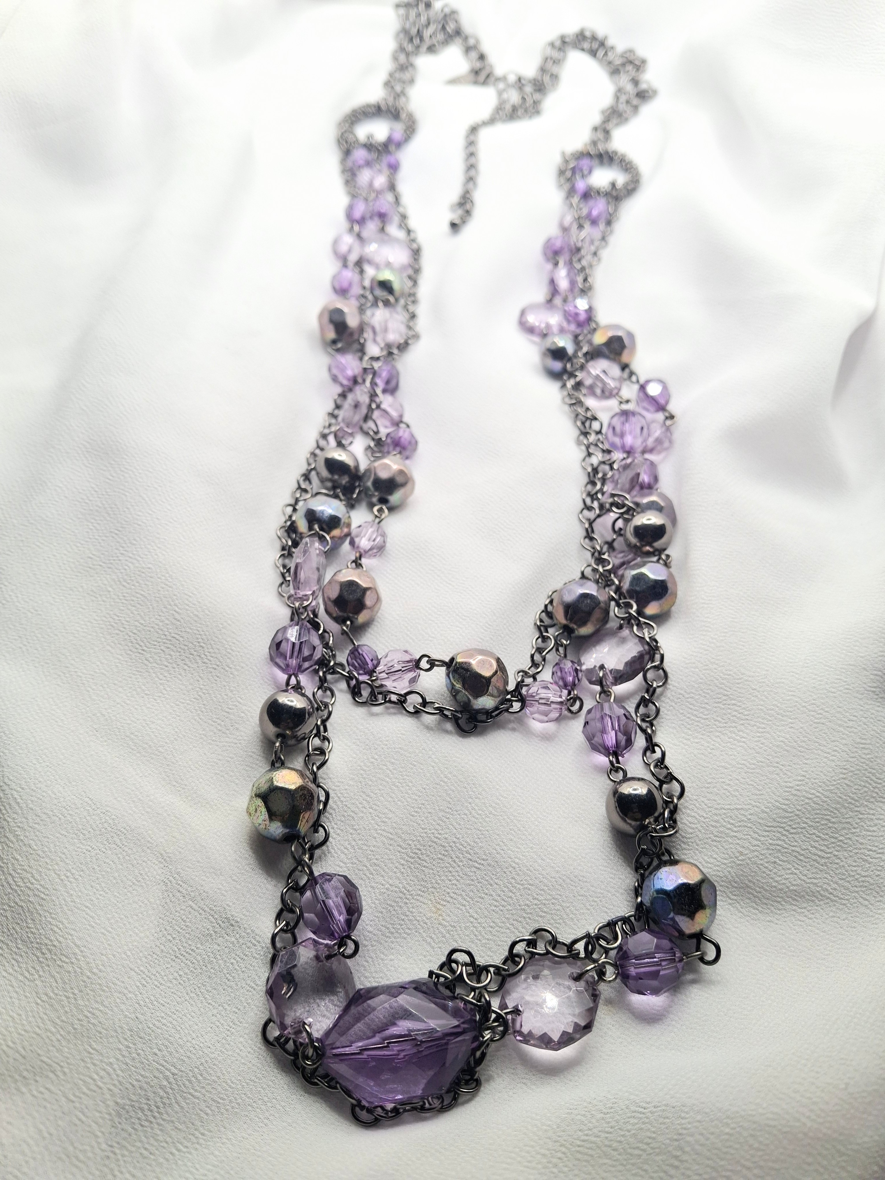 Image 3 for Vintage Long Multi-Strand Purple Beaded Necklace