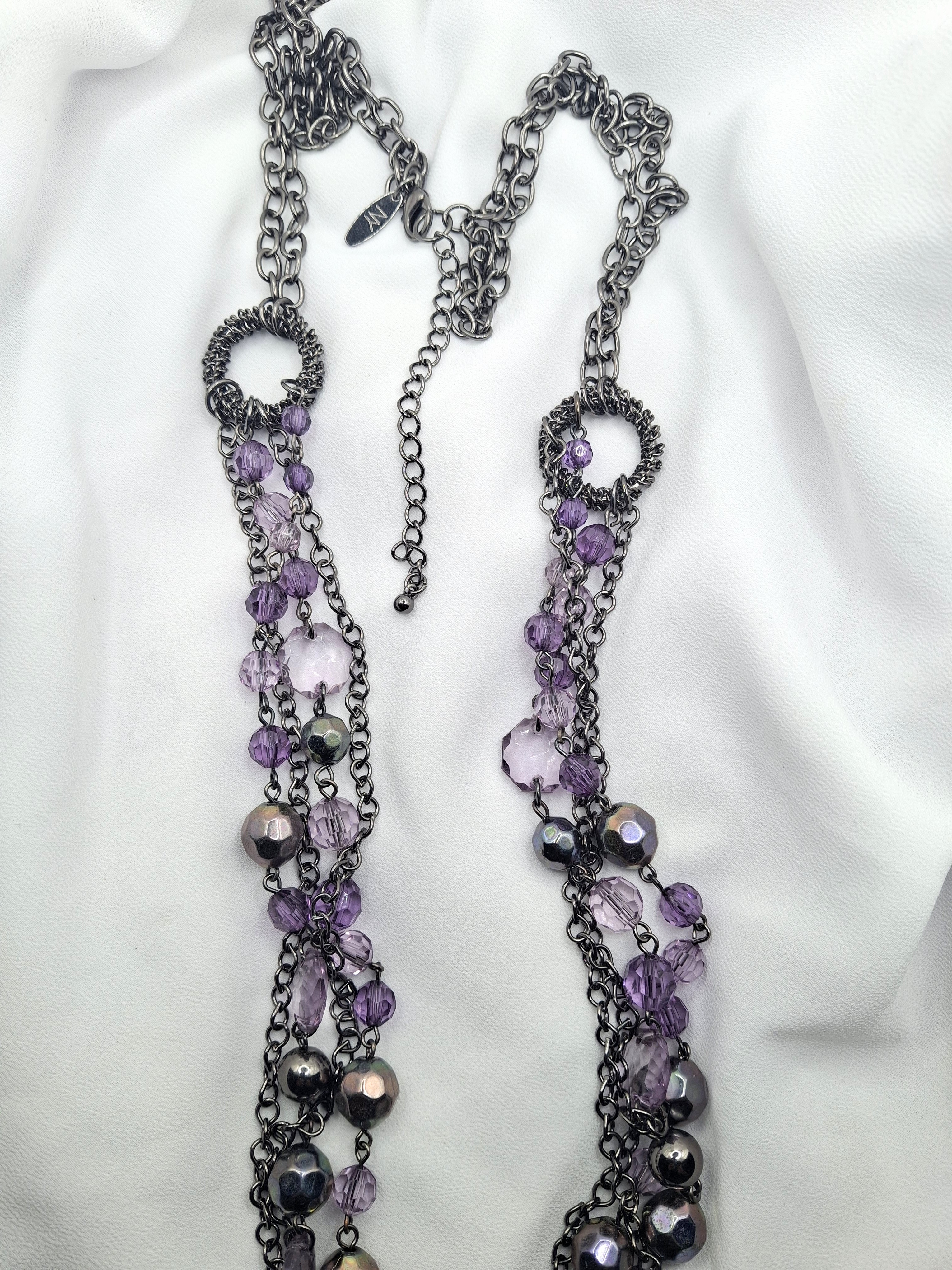 Image 2 for Vintage Long Multi-Strand Purple Beaded Necklace