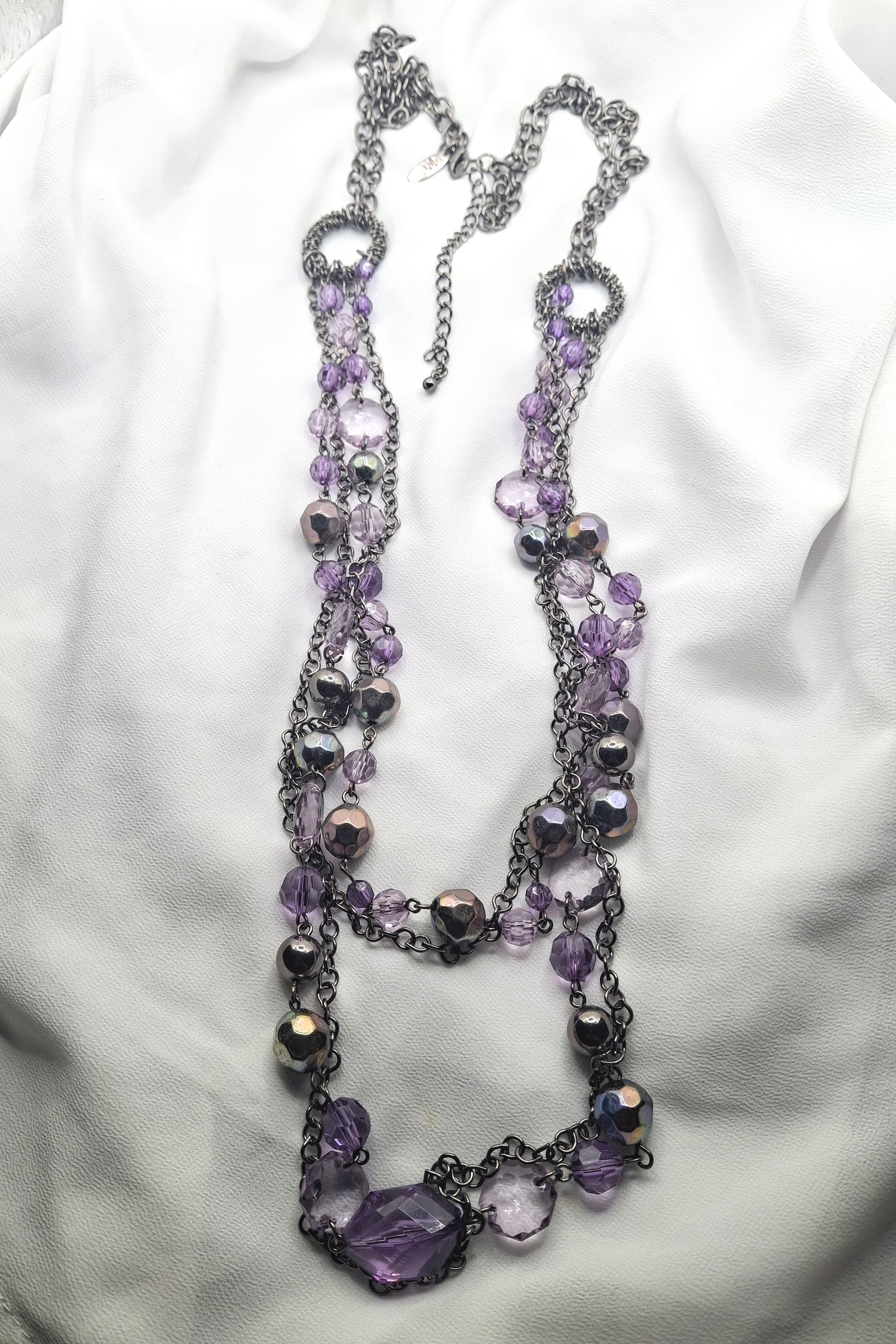 Vintage Long Multi-Strand Purple Beaded Necklace