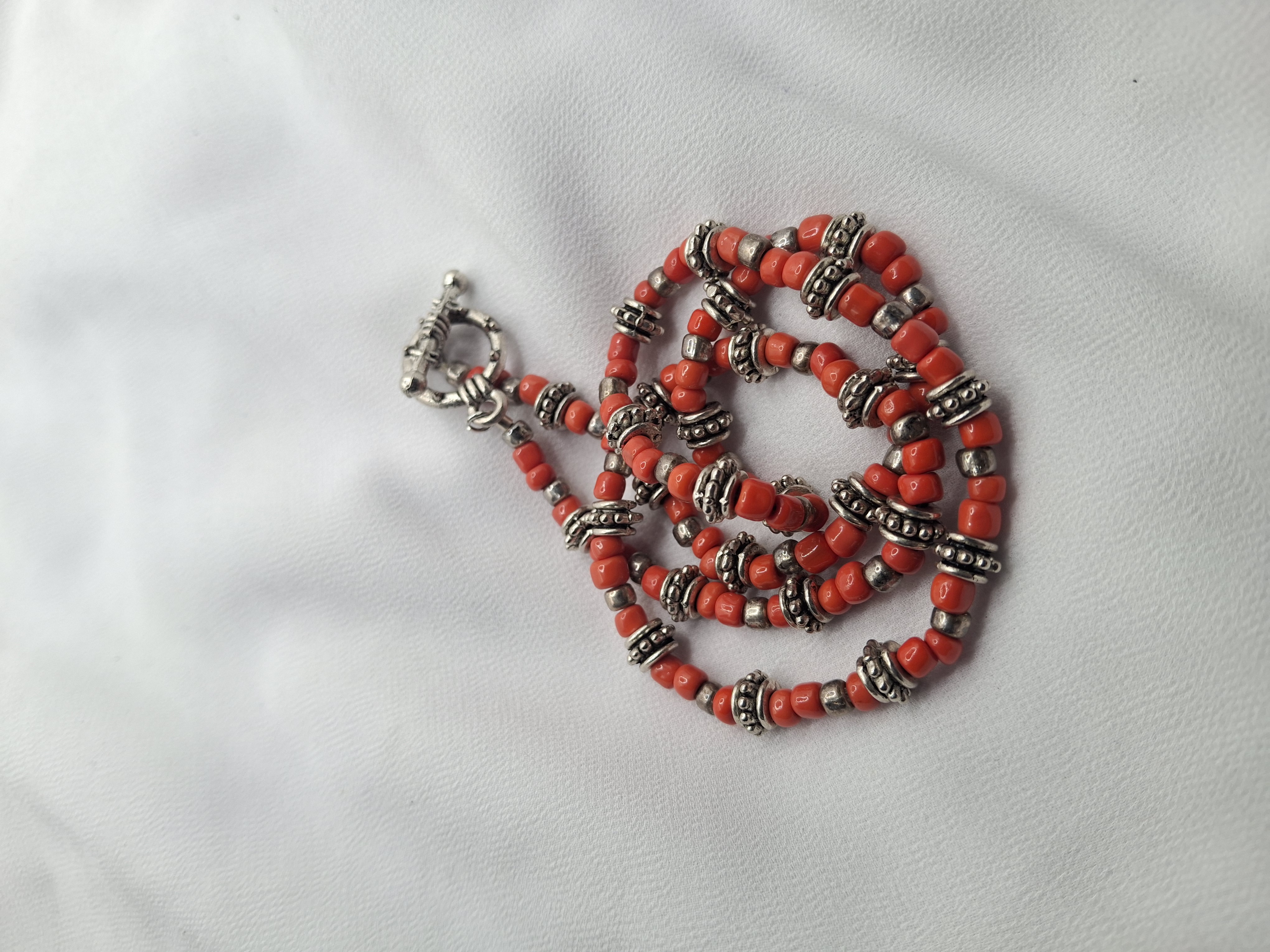 Image 4 for Vintage Coral & Silver Beaded Necklace