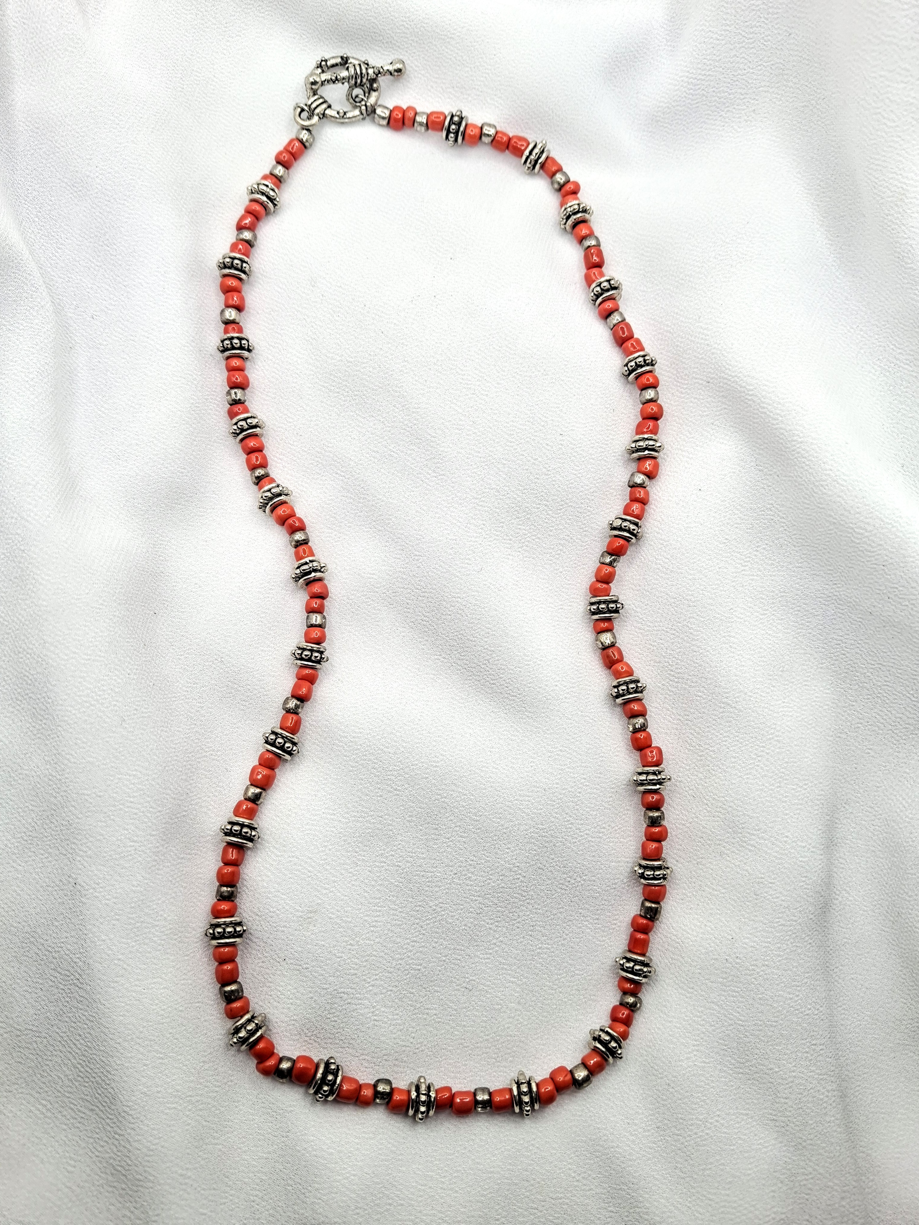 Image 2 for Vintage Coral & Silver Beaded Necklace