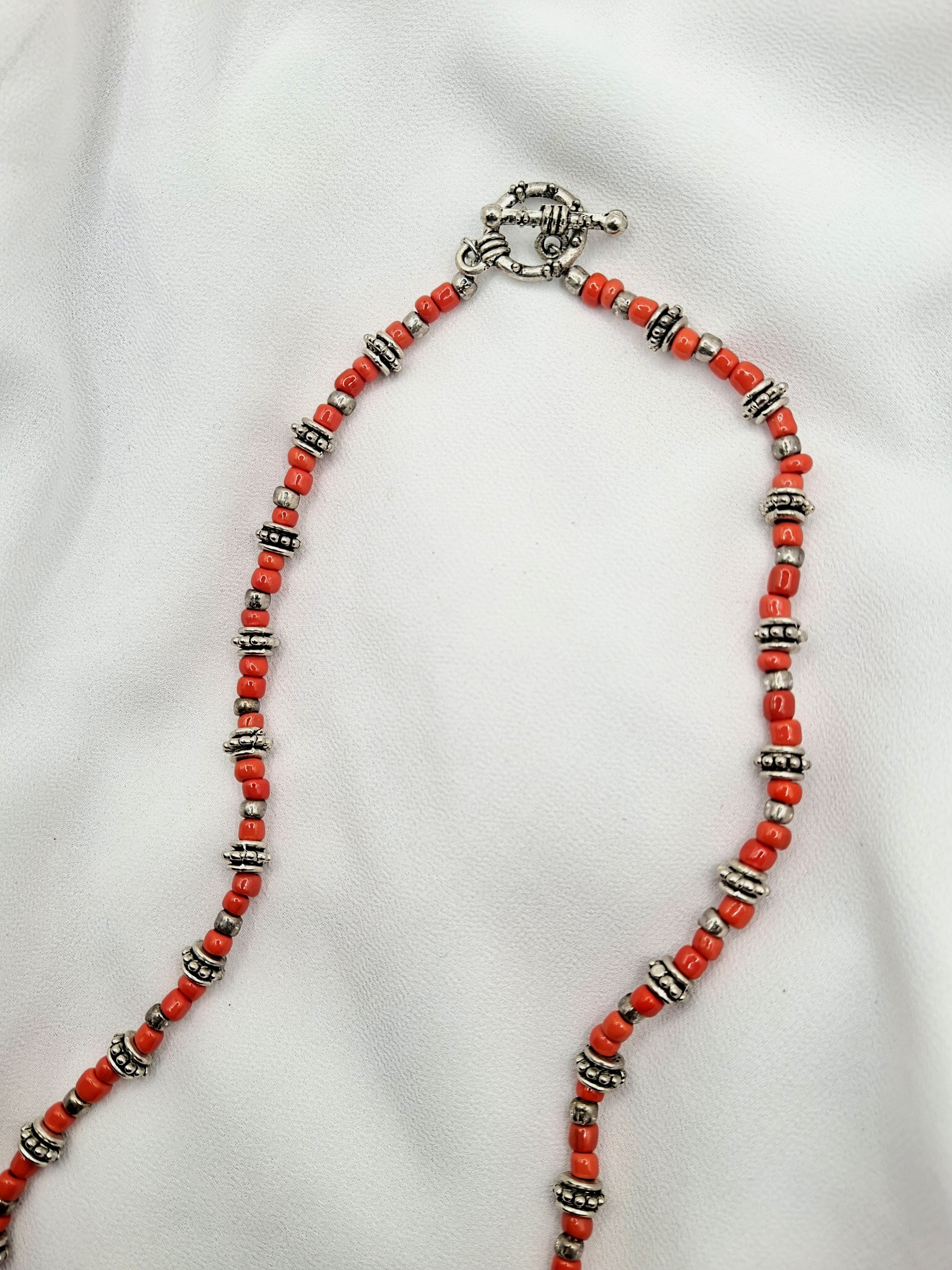 Image 3 for Vintage Coral & Silver Beaded Necklace
