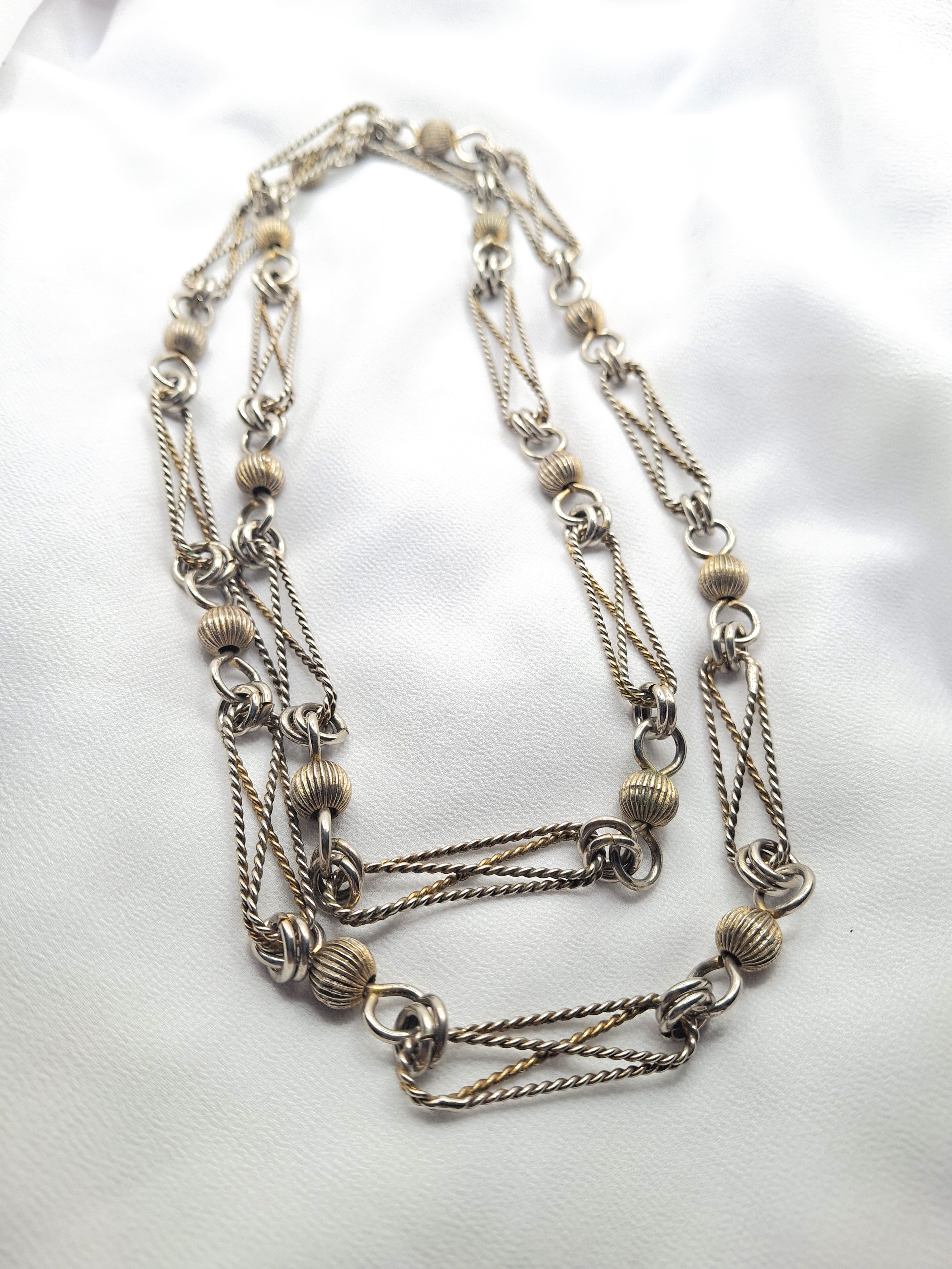 Image 2 for Unique Vintage Long Two-Tone Necklace with Metal Bead Accents