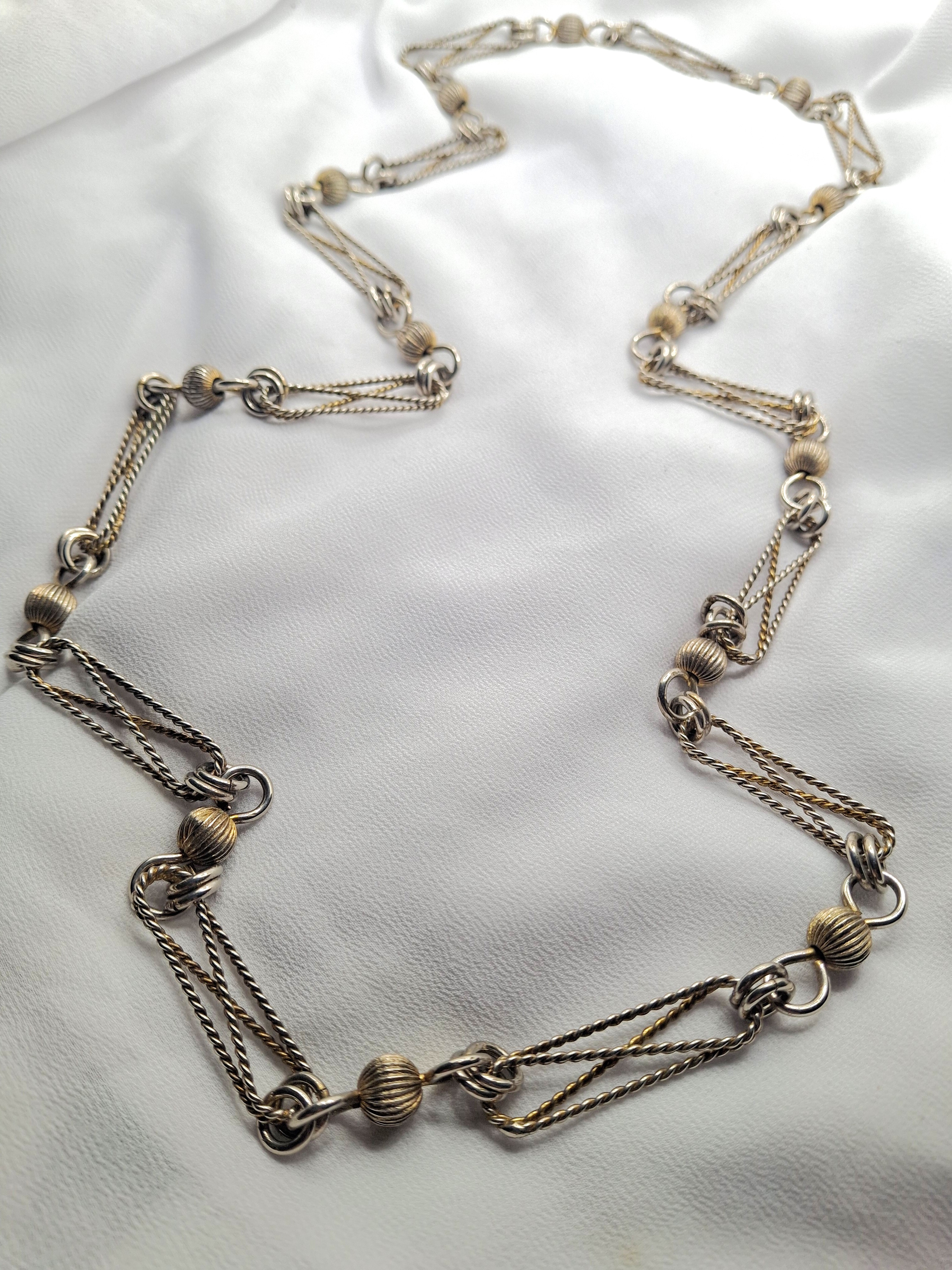 Image 3 for Unique Vintage Long Two-Tone Necklace with Metal Bead Accents