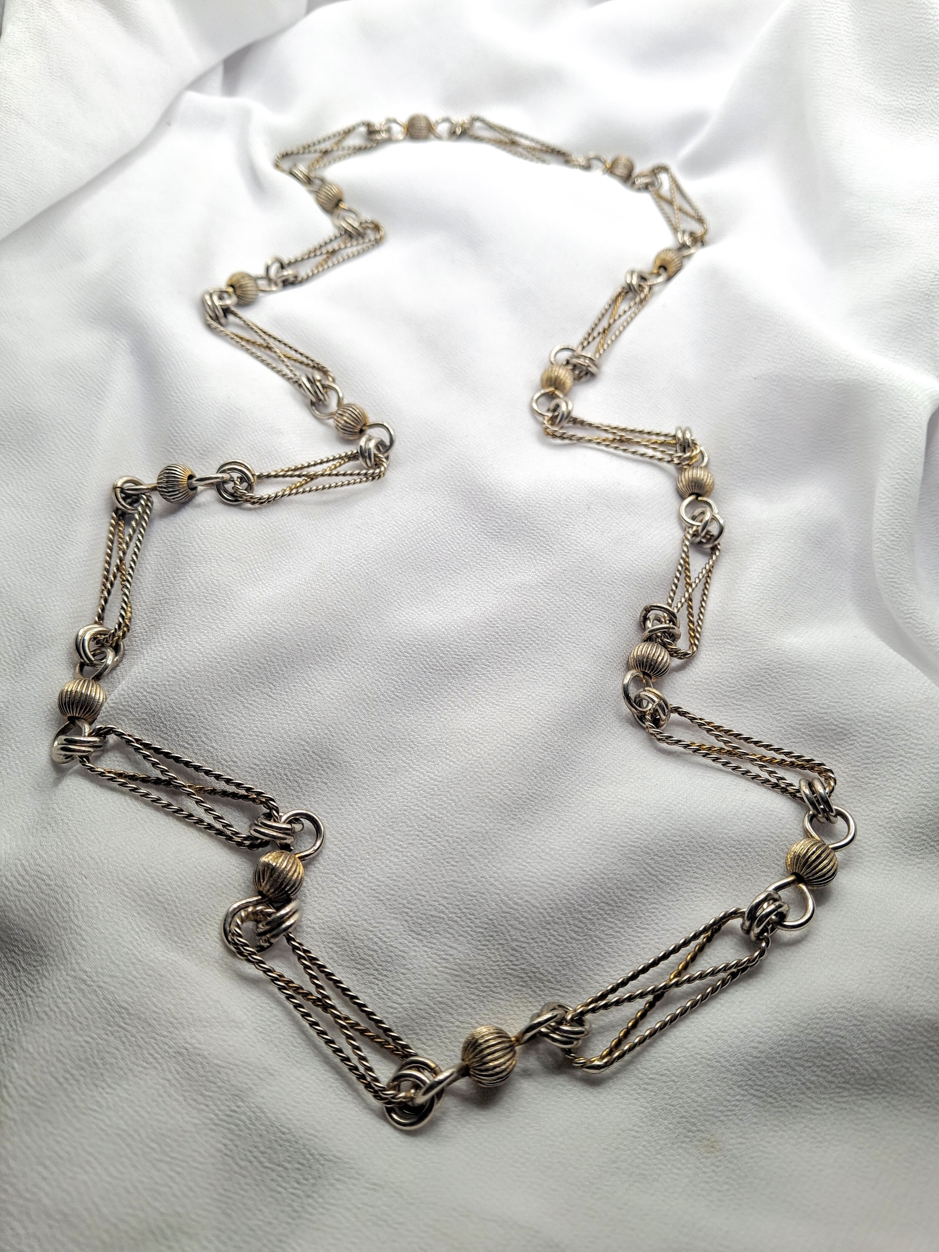 Image 5 for Unique Vintage Long Two-Tone Necklace with Metal Bead Accents