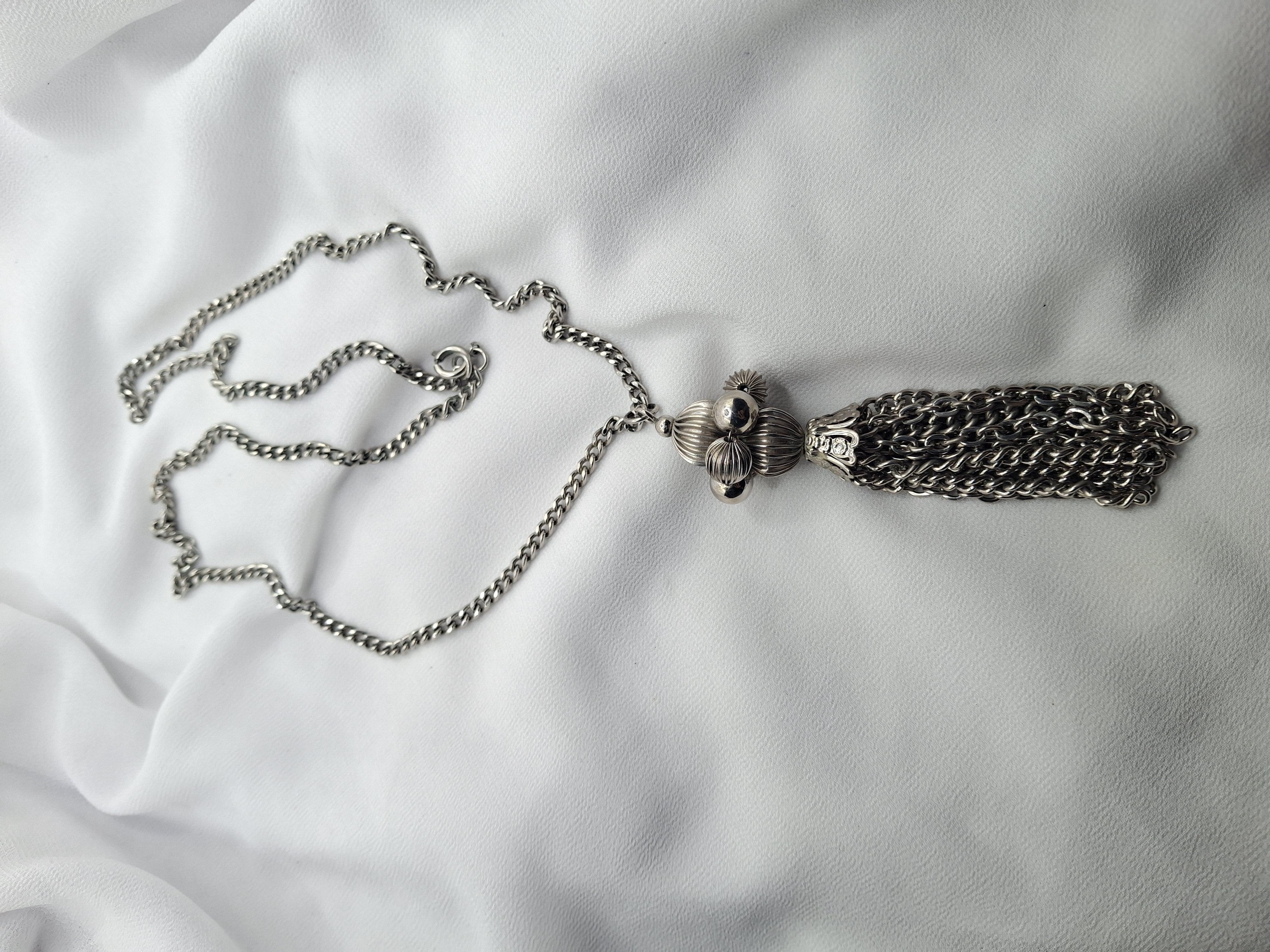 Image 3 for Unique Vintage Silver Toned Tassel Pendant Necklace