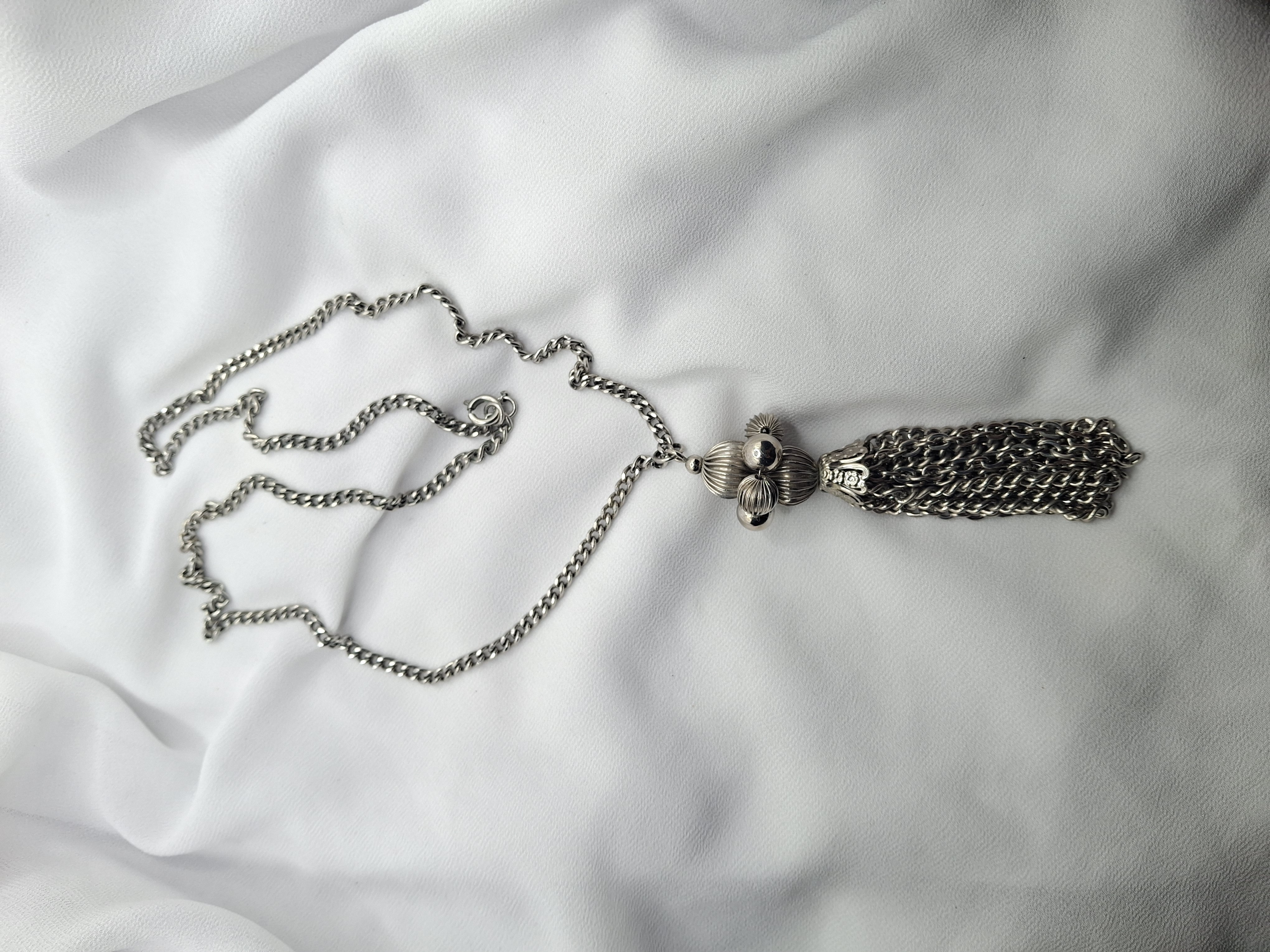 Unique Vintage Silver Toned Tassel Pendant Necklace