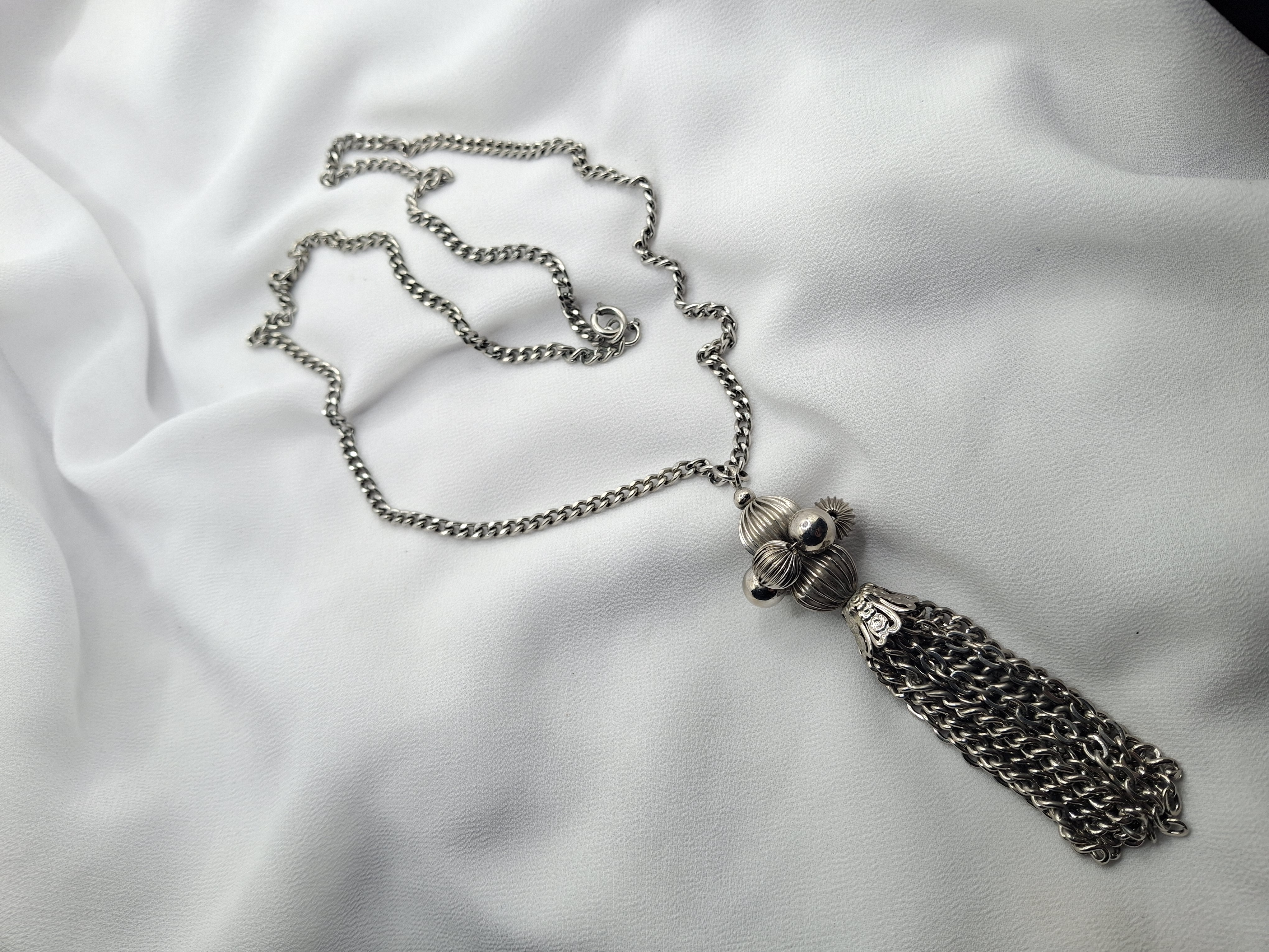 Image 2 for Unique Vintage Silver Toned Tassel Pendant Necklace