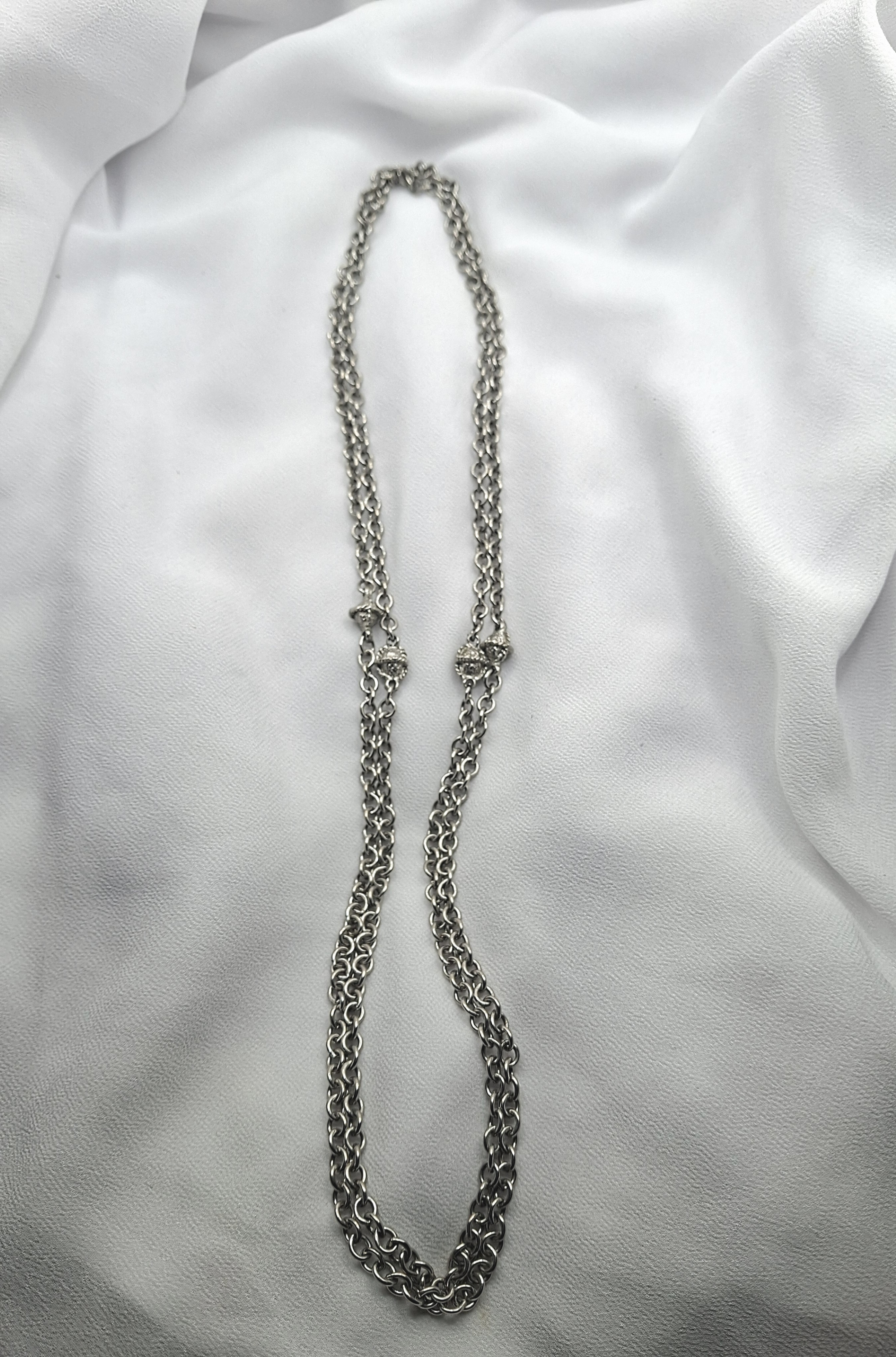 Image 2 for Vintage Long or Double Silver Toned Chain Necklace
