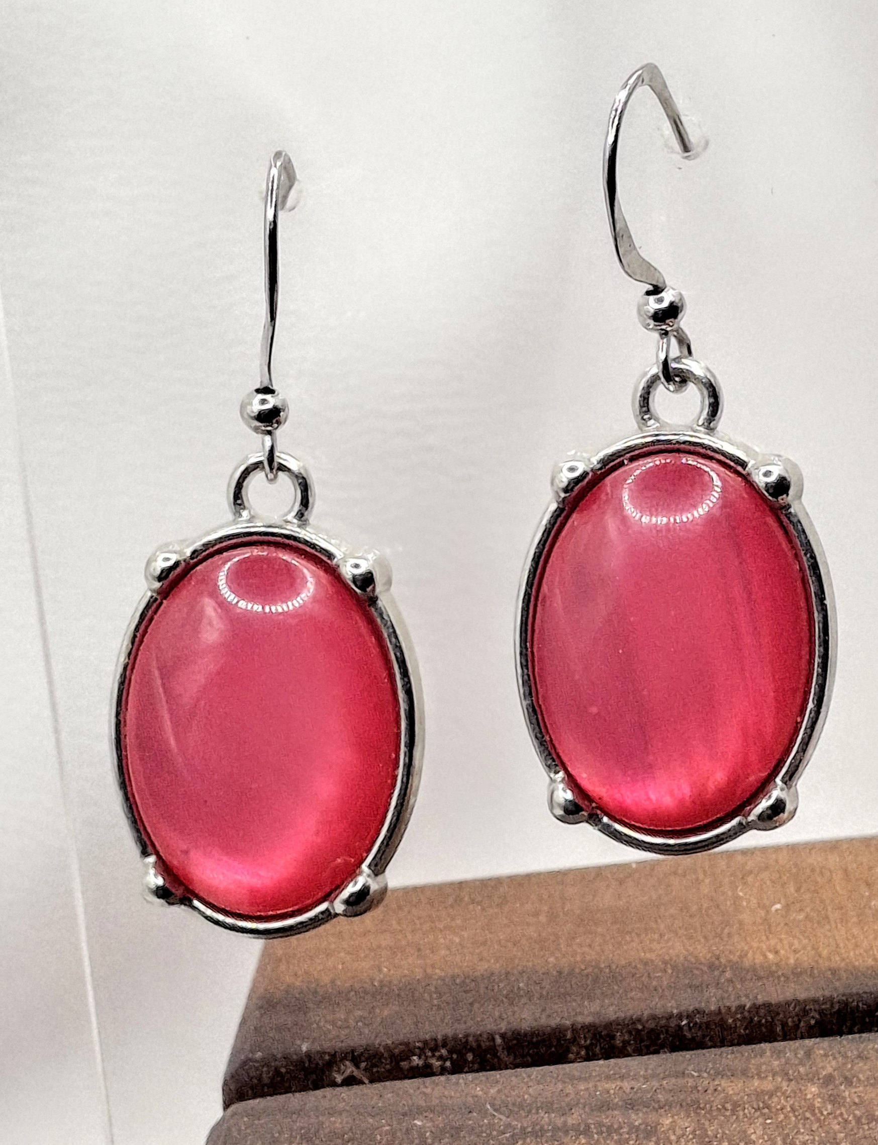 Image 2 for Pink Round Stone Dangle Earrings - NWOT