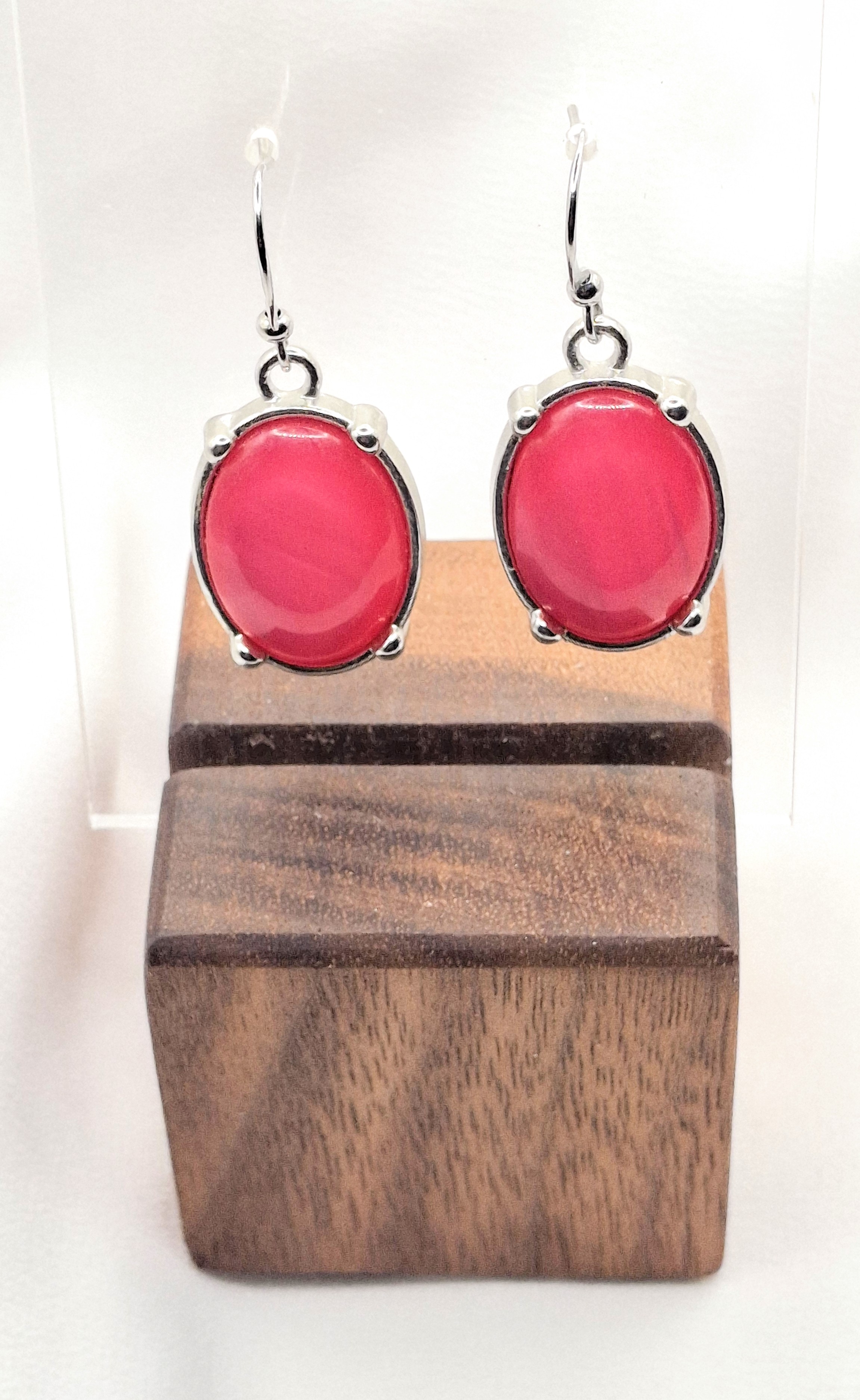 Pink Round Stone Dangle Earrings - NWOT